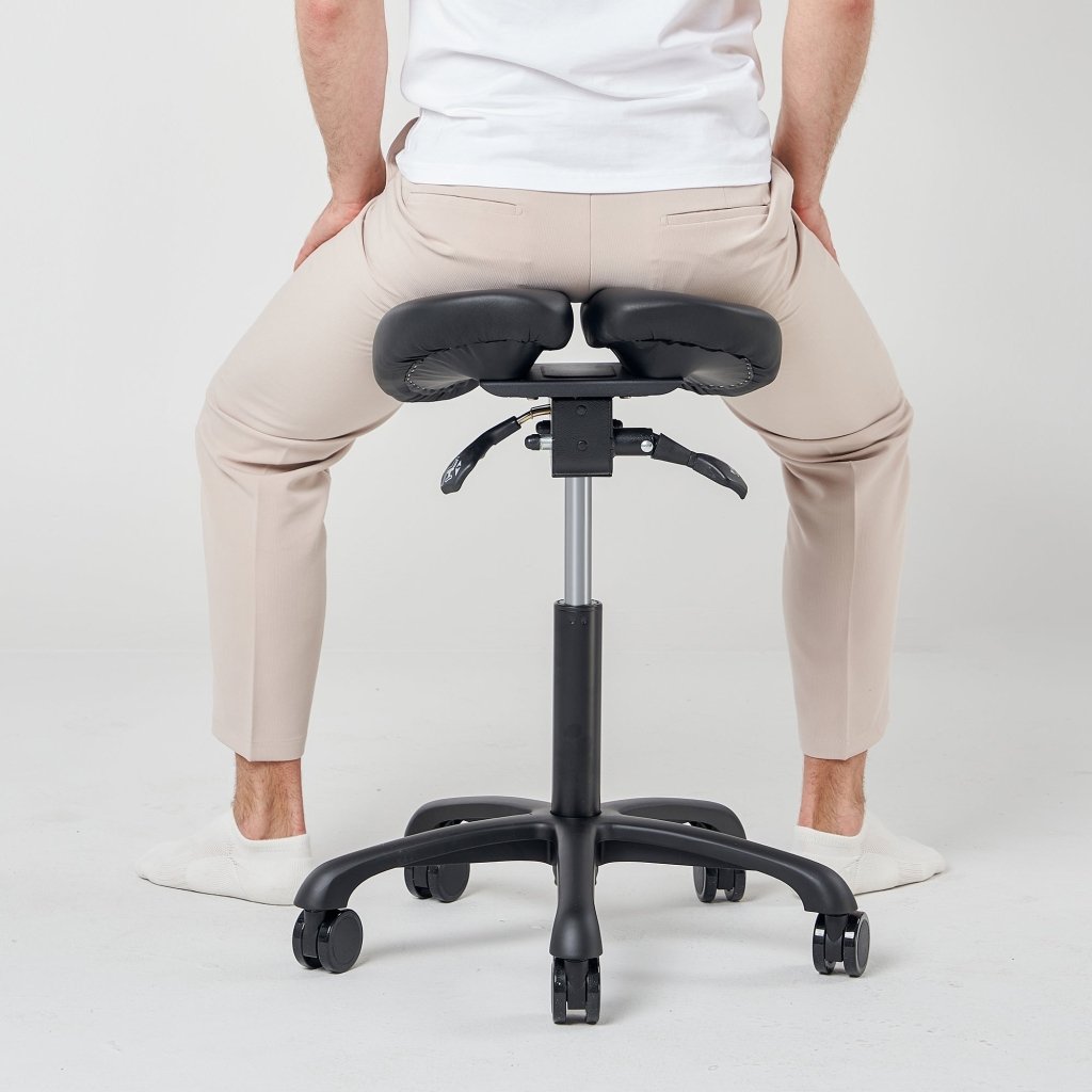 Master Massage® Ergonomic Posture Saddle Chair - Adjustable Height & Tilt Hydraulic Swivel Stool with Aluminum Base & Rubber Wheels (Black/Color Options) - Perfect for Office, Home, Salon & Massage Therapy Workspaces