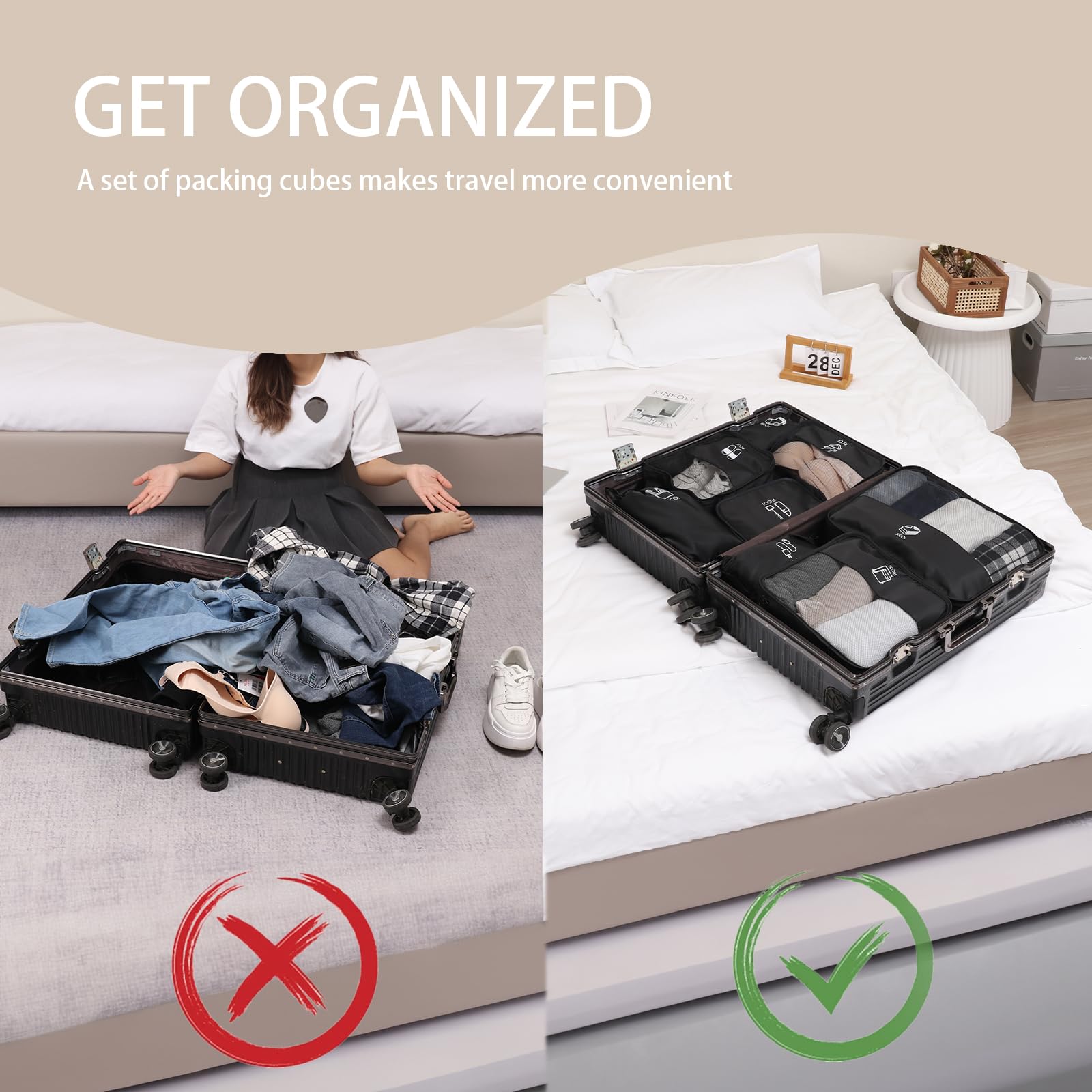 9PCS Travel Packing Cubes Set - Suitcase & Luggage Organizer Bags for Efficient Travel Packing - Perfect for Business Trips, Vacations & Family Travel - Keep Your Suitcase Neat & Tidy