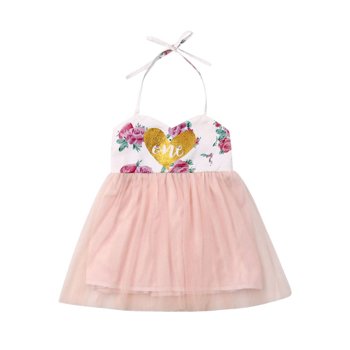 Baby Girl Princess Halter Dress - Floral Heart Print Patchwork Tutu Dress for Summer | Sleeveless Toddler Party Outfit, Photo Shoot & Special Occasion Wear