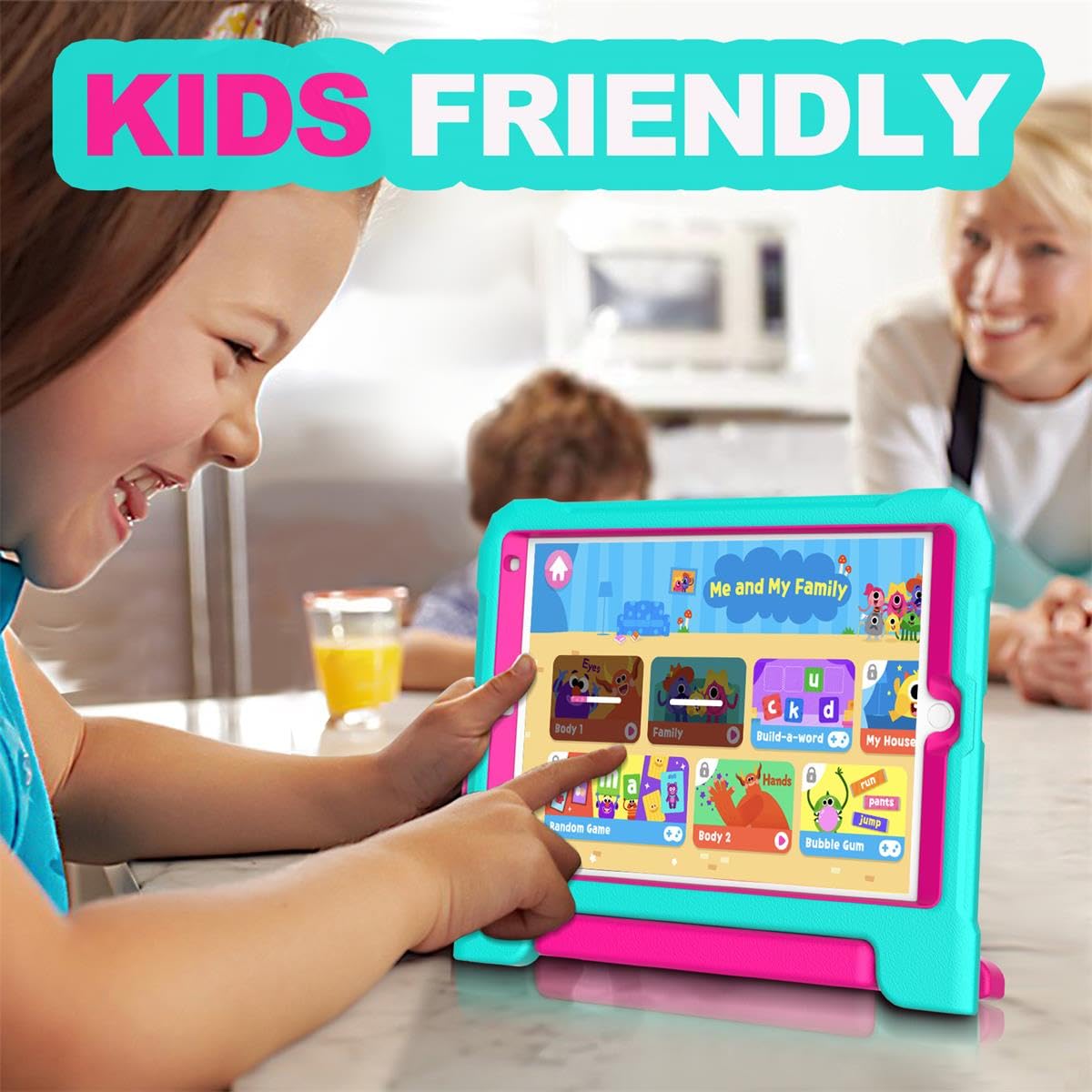 YIHE Shockproof Kids iPad Case for 10.2 Inch (9th/8th/7th Gen 2021/2020/2019), iPad Pro 10.5 & iPad Air 3 - Durable Handle Stand Protective Cover with Screen Protector (Cyan & Pink) - Perfect for School, Travel & Home Learning