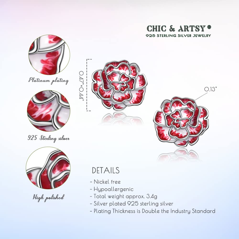 CHIC & ARTSY 925 Sterling Silver Flower Stud Earrings for Women - Hypoallergenic Dainty Floral Jewelry Gift for Mother's Day, Wedding, Party & Everyday Wear