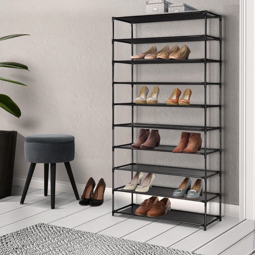 10-Tier Stackable Shoe Rack Organizer - Space Saving Black Shoe Storage for Closet, Entryway & Bedroom - Holds 30-40 Pairs of Shoes