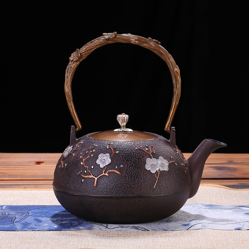 Japanese Cast Iron Magpie Plum Teapot - Traditional Tetsubin Iron Teapot for Loose Leaf Tea | Perfect for Home, Office & Japanese Tea Ceremony