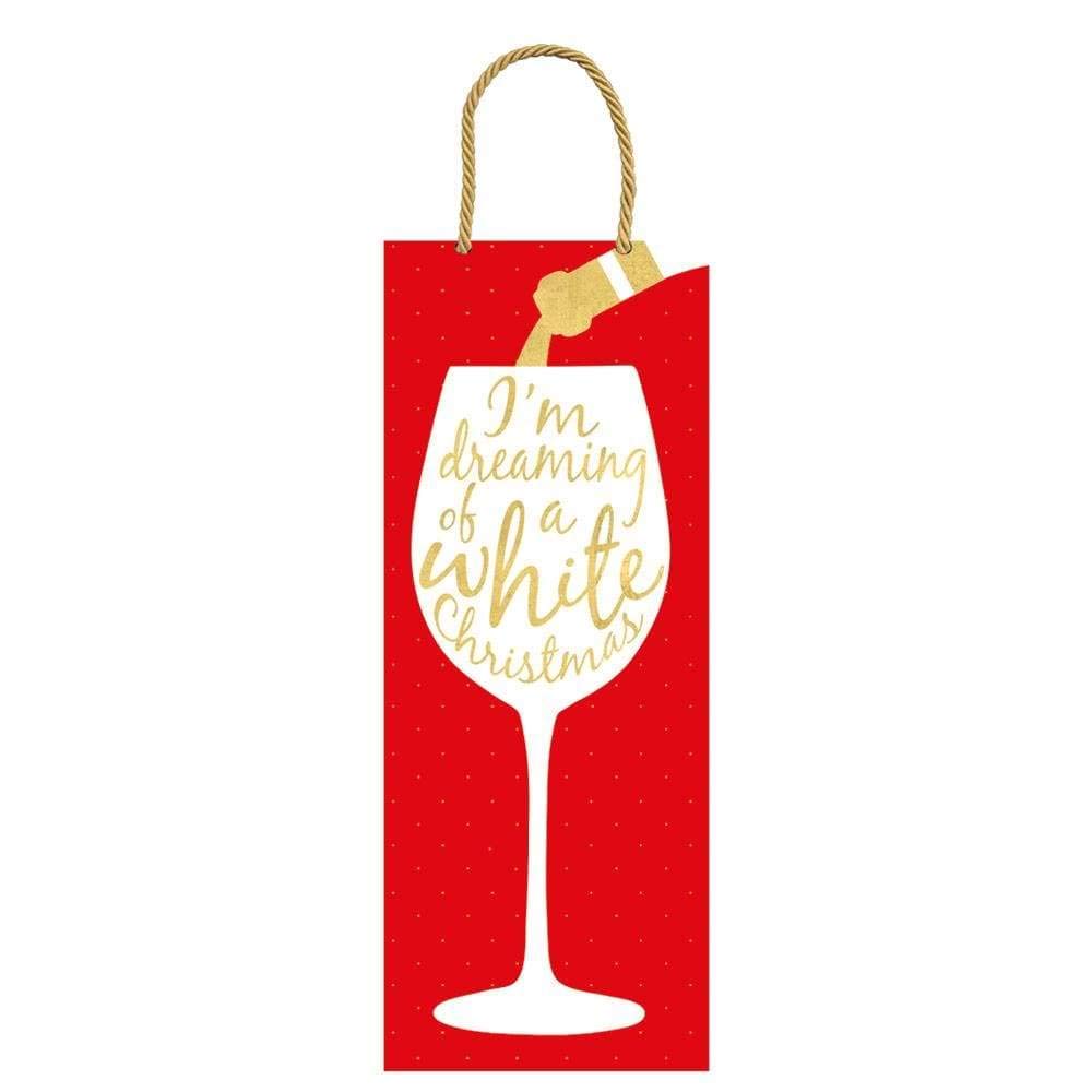 Caspari Christmas Wine & Bottle Gift Bags Set of 4 - Elegant Holiday Wine Bottle Bags for Gifting, Parties & Festive Celebrations