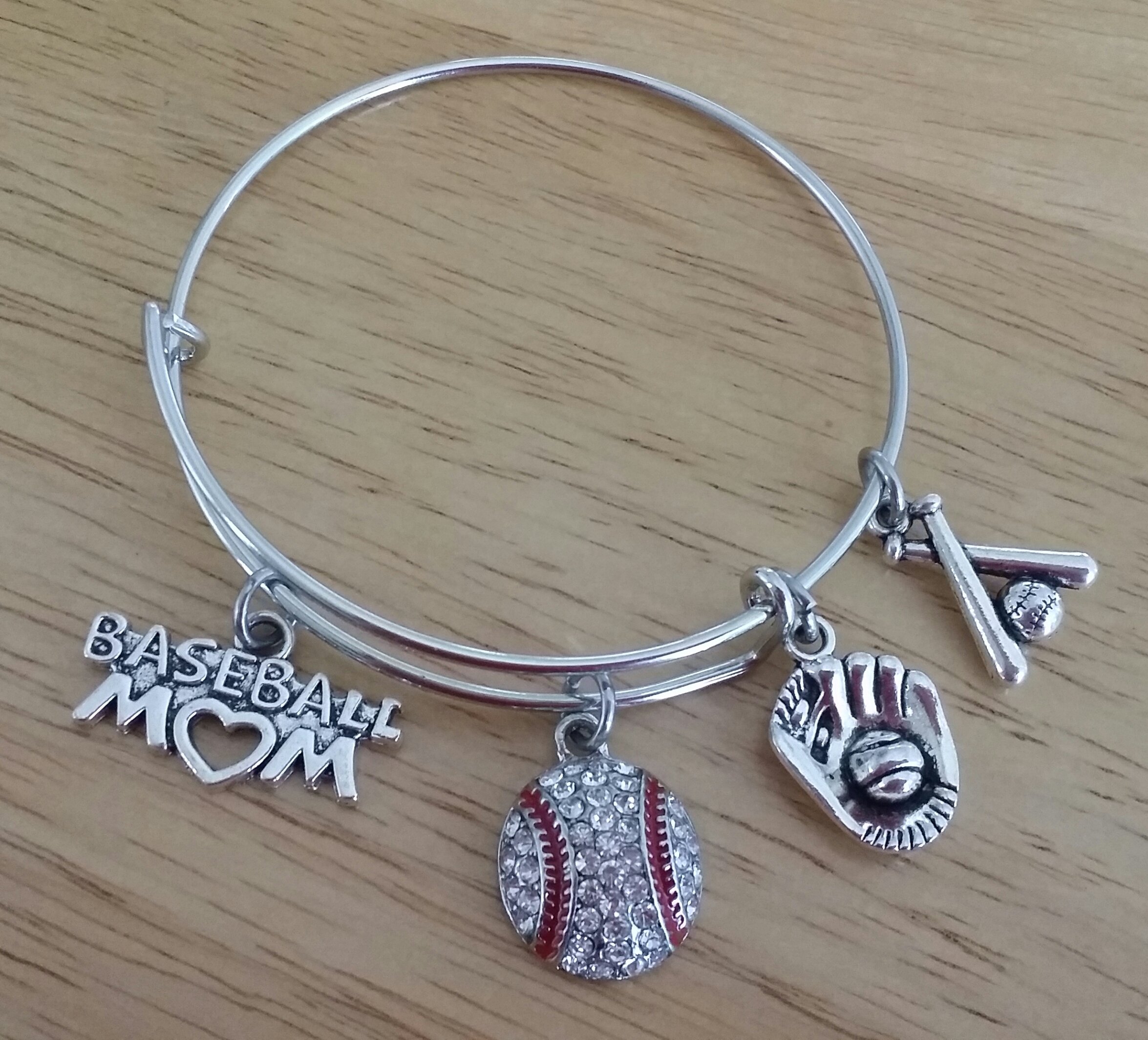 Kit's Kiss Baseball Bracelet - Stylish Baseball Jewelry for Women & Moms - Baseball Charm Bracelet with Bats & Gloves - Handmade Wire Bangle for Sports Fans (Perfect for Games, Gifts & Team Spirit)