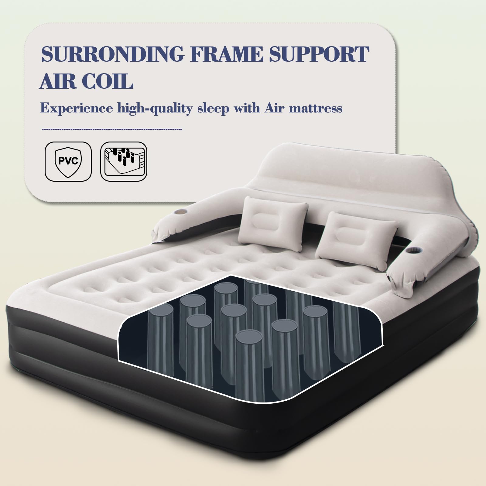 DIMAR GARDEN Inflatable Air Mattress with Built-in Pump & Adjustable Backrest - Portable Camping Bed for Outdoor, Travel, and Guest Use