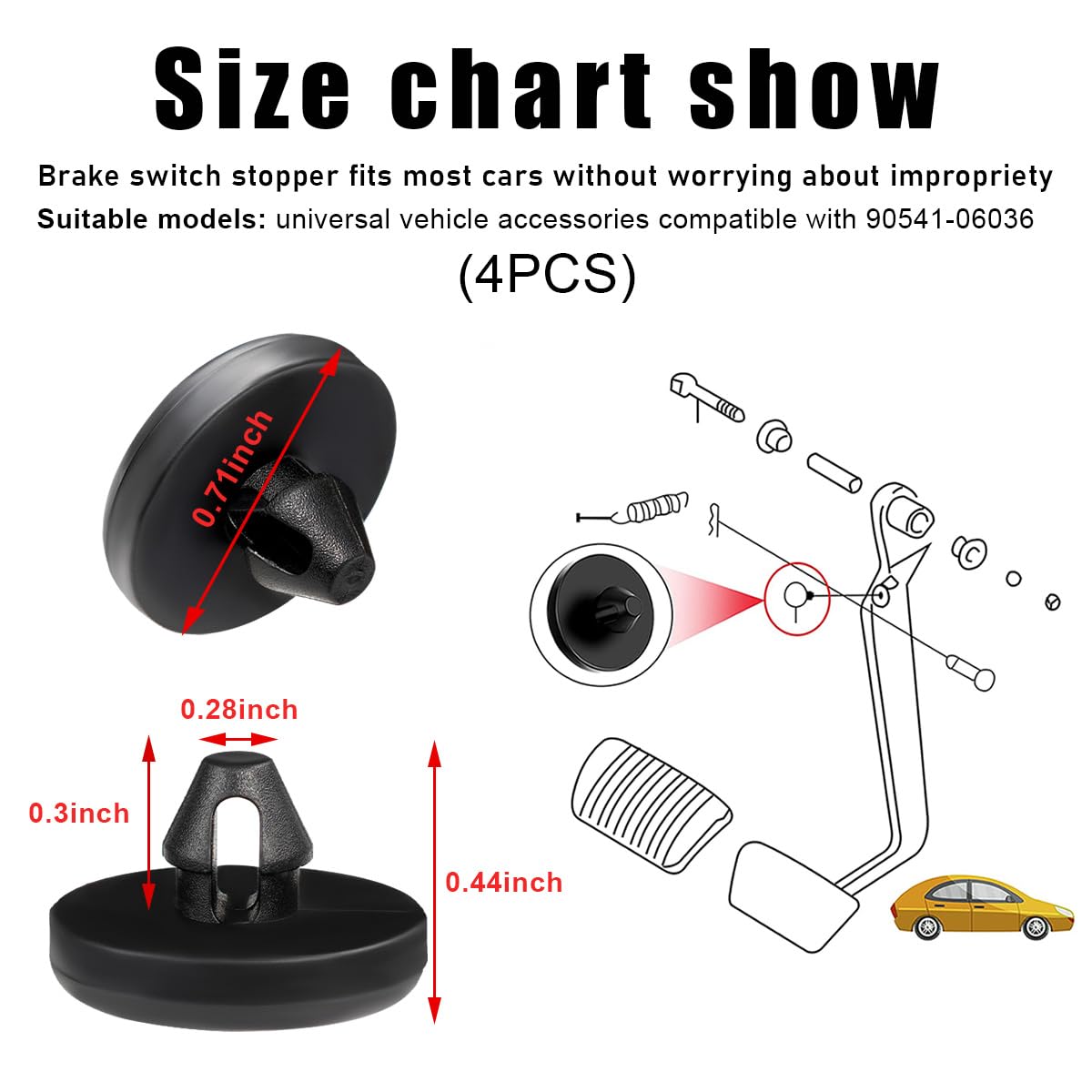 4 PCS Brake Switch Stopper - Car Brake Pedal Stop Pad Replacement Compatible with 90541-06036, Automotive Brake Light Switch Pad & Clutch Pedal Stopper - Perfect for Toyota, Lexus & More - Improve Driving Safety & Prevent Brake Light Issues