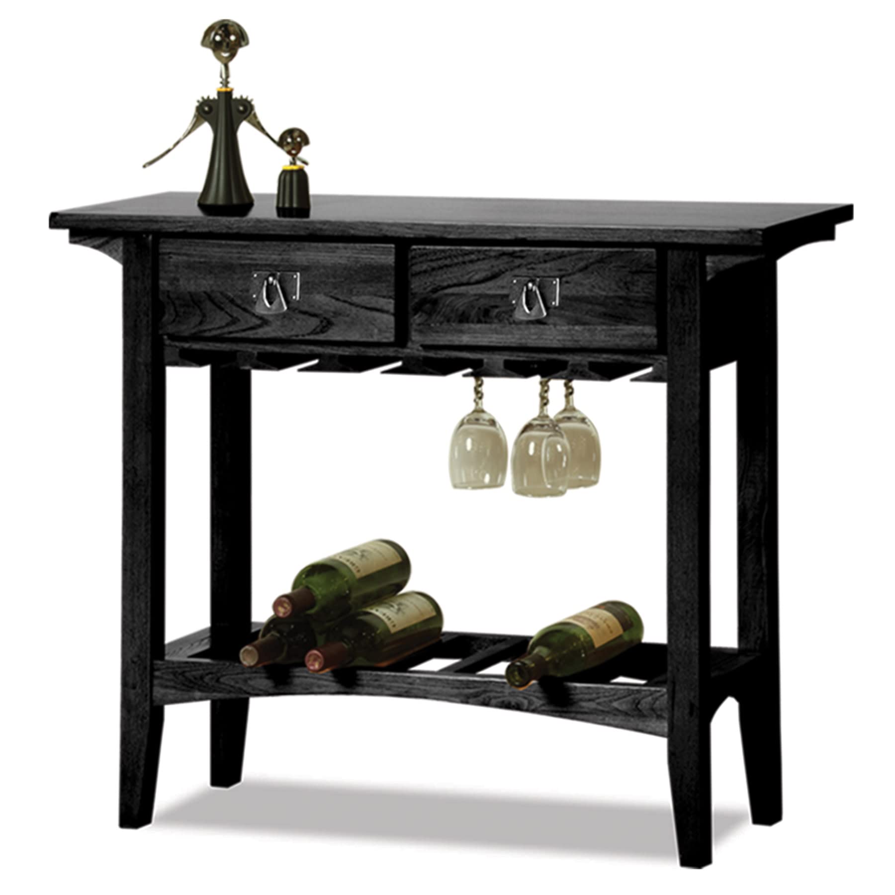 Leick Home 9061-SL Mission Style Wine Rack with Glass & Bottle Storage - 2 Drawer Buffet Sideboard for Dining Room, Kitchen, Living Room - Slate Black Finish | Perfect for Wine Display, Entertaining & Home Decor