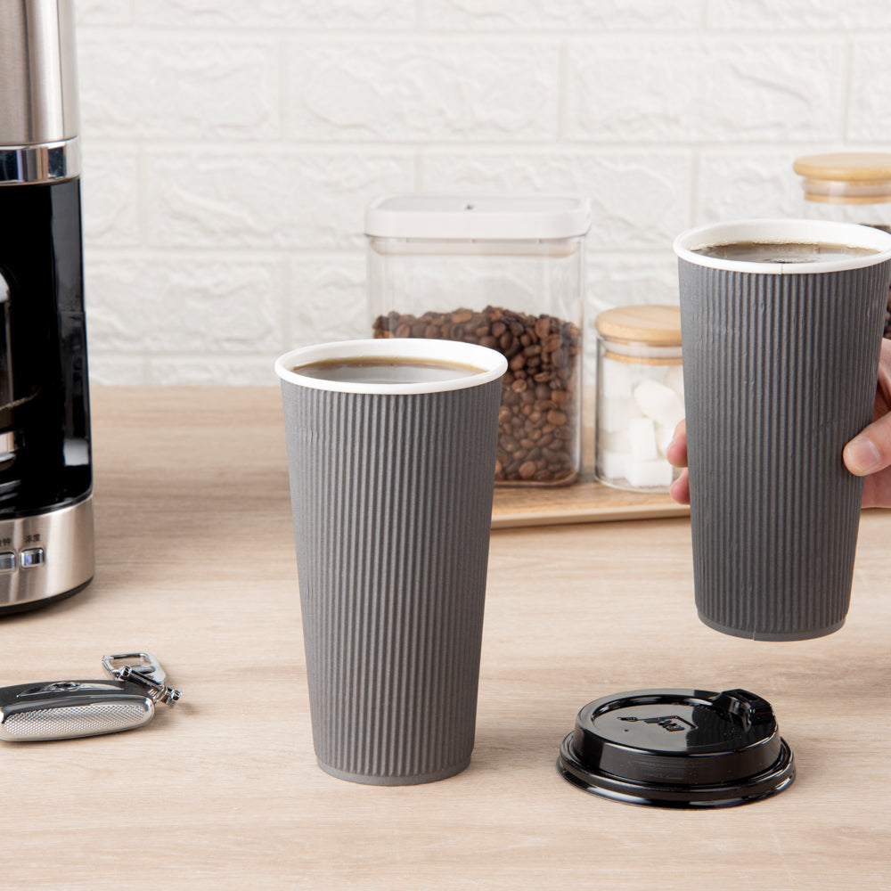 20 oz Gray Paper Coffee Cups with Ripple Wall - 3.5