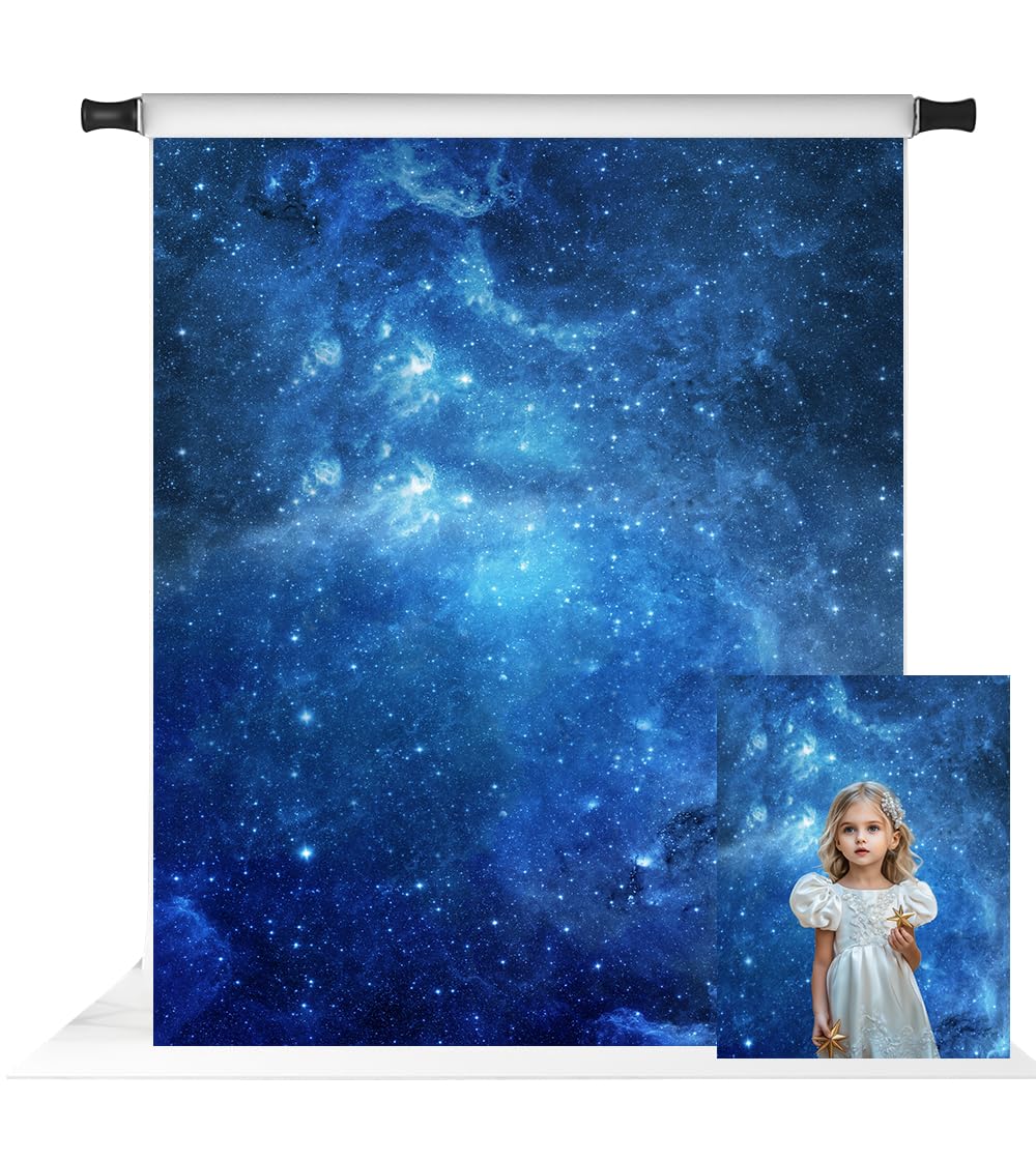 5x7ft Starry Night Photography Backdrop - Blue Space with Shiny Stars for Photo Shoots, Baby Showers, and Birthday Parties