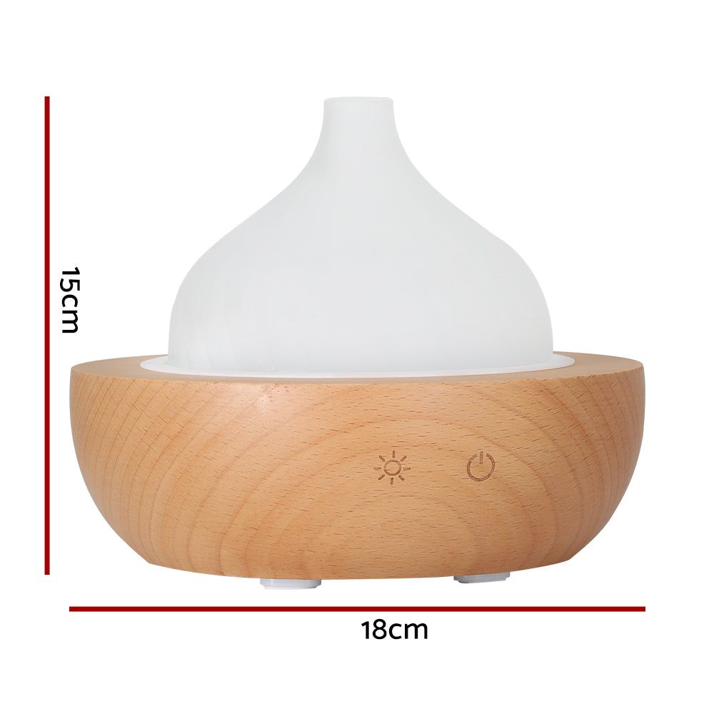 Devanti Ultrasonic Aromatherapy Diffuser with LED Lights - Essential Oil Humidifier for Home, Glass & Wood Design - Perfect for Relaxation, Yoga & Spa