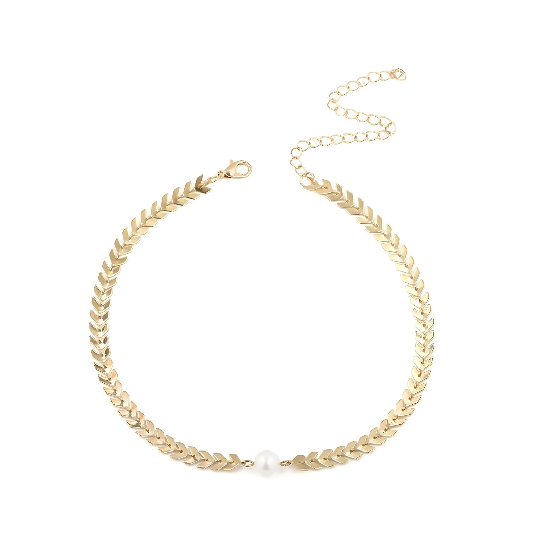Wheat Leaf Pearl Choker Necklace - Elegant Chevron Design for Women | Perfect for Weddings, Parties & Special Occasions | HN1309
