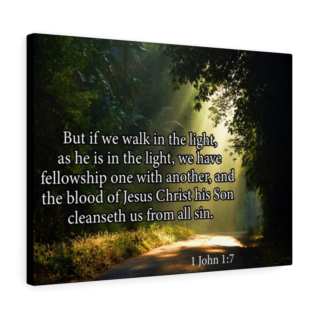 Walk in The Light 1 John 1:7 Bible Verse Canvas - Christian Wall Art Decor with Scripture - Ready to Hang Inspirational Gift for Home, Church & Office