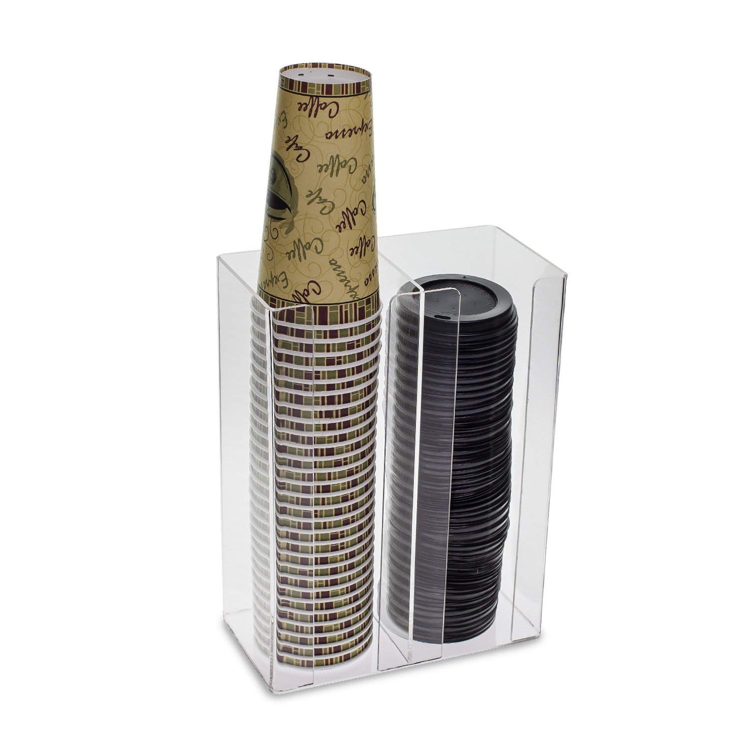 Premium Clear Acrylic Coffee Cup & Lid Holder - Wall Mount or Countertop Soda Fountain Organizer for Restaurants, Cafes & Home Kitchen Storage