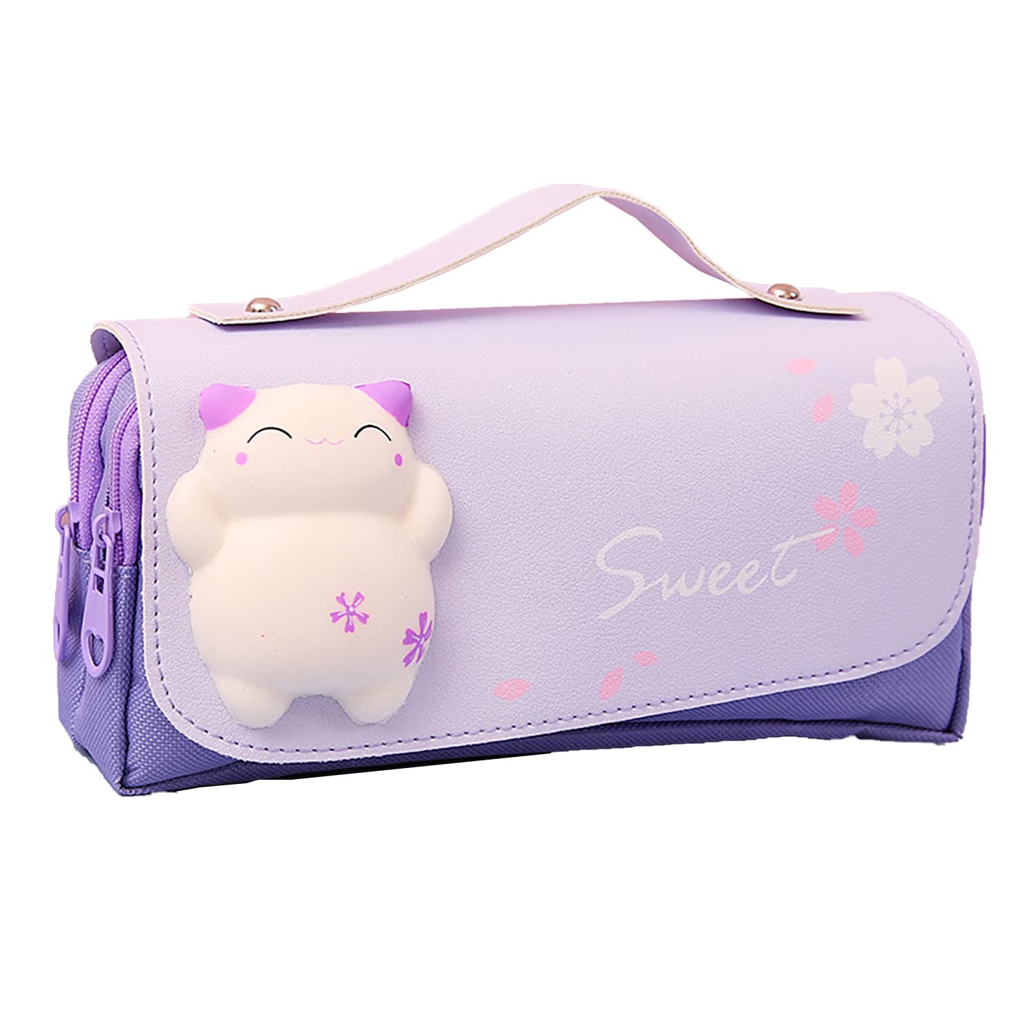 Adorable Kawaii Cat Squishy Pencil Case - Soft Cute Pen Pouch for School & Office Supplies (Purple, 21x10x6cm) - Perfect for Students, Artists & Stationery Lovers - Fun Stress Relief Toy & Organizer by Yvoke