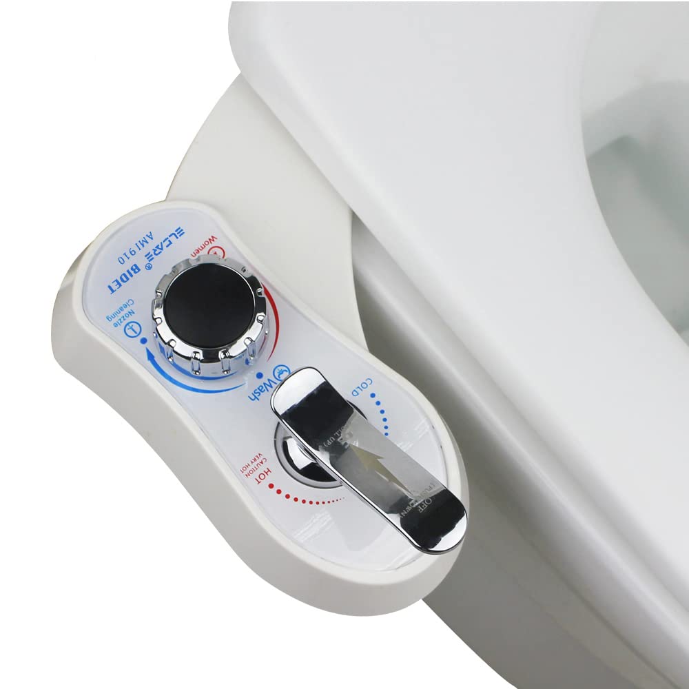 AMI910 Non-Electric Bidet Toilet Attachment with Hot & Cold Water - Dual Self-Cleaning Nozzles for Front & Rear Wash - Perfect for Home, RV, and Elderly Use