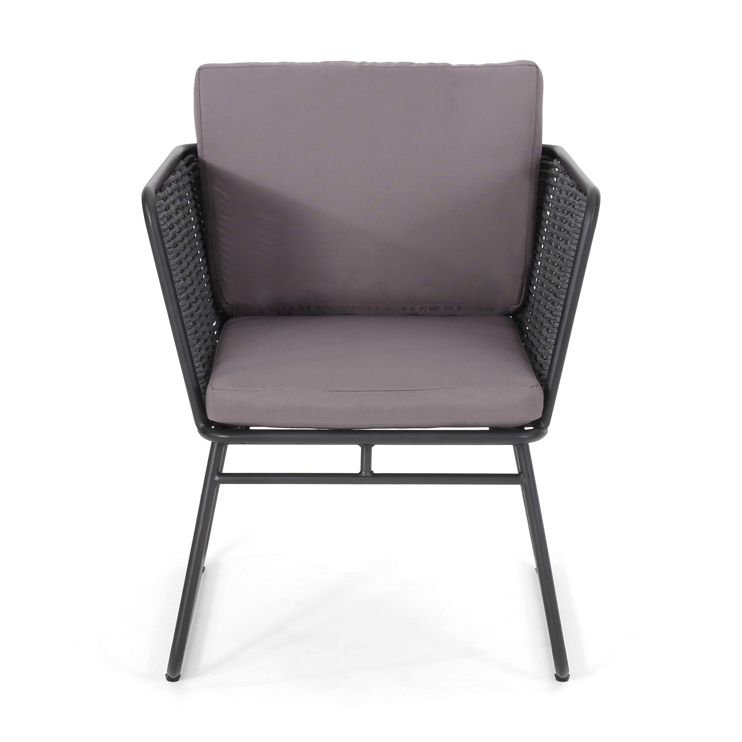GDF Studio Modern Outdoor Rope Weave Club Chair with Cushions (Set of 2) - Dark Gray, Gray & Black Water-Resistant Patio Furniture for Garden, Poolside & Backyard Relaxation
