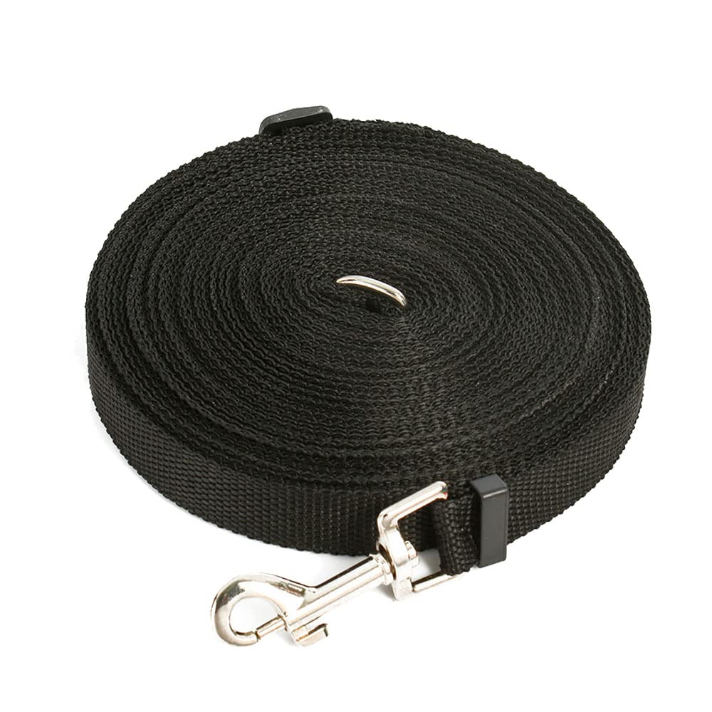 Drema Black Heavy-Duty Nylon Dog Training Leash - 10ft/20ft Retractable Lead for Puppy Obedience, Recall & Agility Training | Perfect for Outdoor Play, Safety, Camping, Backyard & Daily Walks