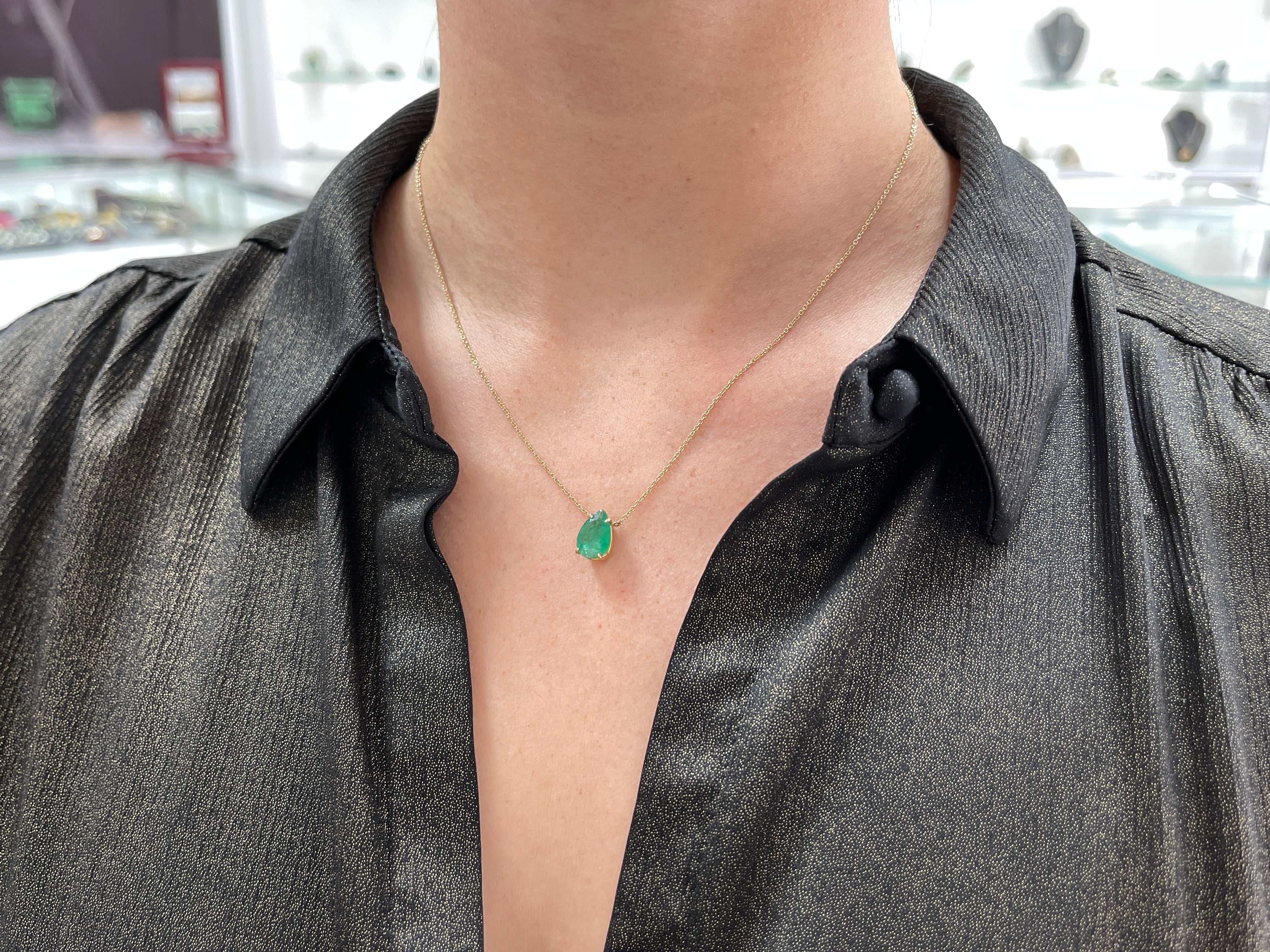 2.0 Carat Teardrop Dark Green Emerald Solitaire Pendant Necklace in 14K Gold - Elegant Jewelry Gift for Women, Perfect for Weddings, Anniversaries & Special Occasions