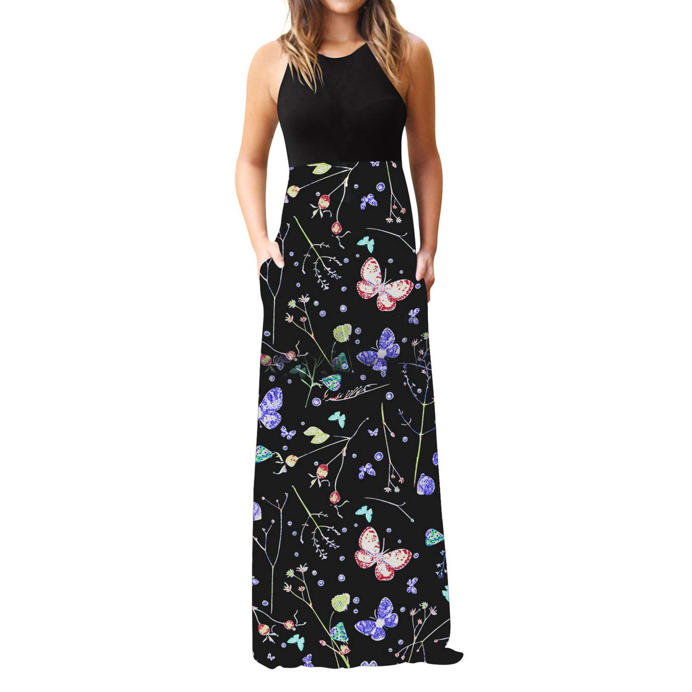 Floral Summer Dress for Women - Boho Spaghetti Strap Midi Dress with Square Neck & Pockets | Casual Beach Wear, Vacation Outfit, Date Night Dress