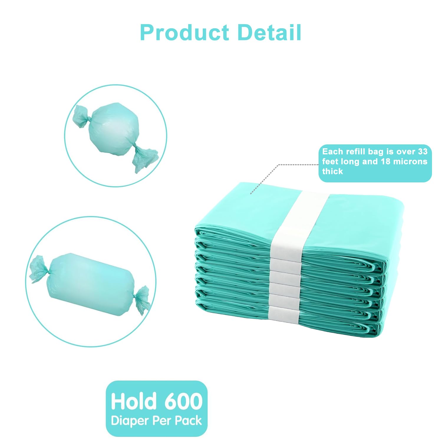 Dekor Classic Diaper Pail Refill Bags - 6 Count | Quick & Easy Replacement Bags for Baby Diaper Disposal System | Perfect for Nursery, Daycare & Home Use