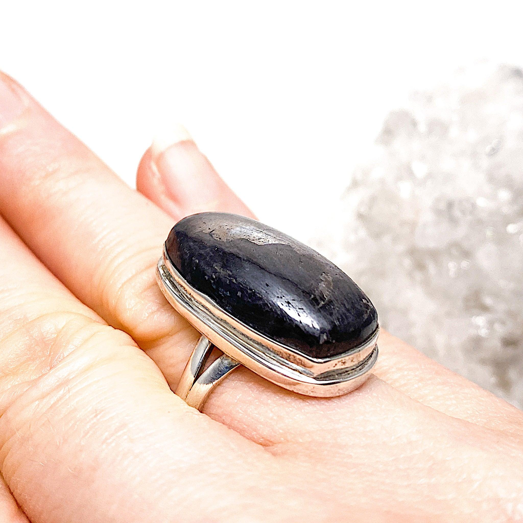 Natural Blue Sapphire Cabochon Rectangle Ring with Split Band - Size 9 - KRGJ1617 - Perfect for Engagement, Wedding & Special Occasions