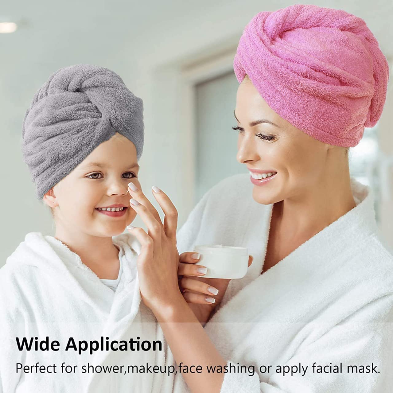 MEENIRA Microfiber Hair Towel Wrap - Super Absorbent Hair Turban for Women with Curly, Long & Thick Hair - Quick Dry Hair Cap for Shower, Salon & Home Use - Pack of 2 Multicolor Hair Covers