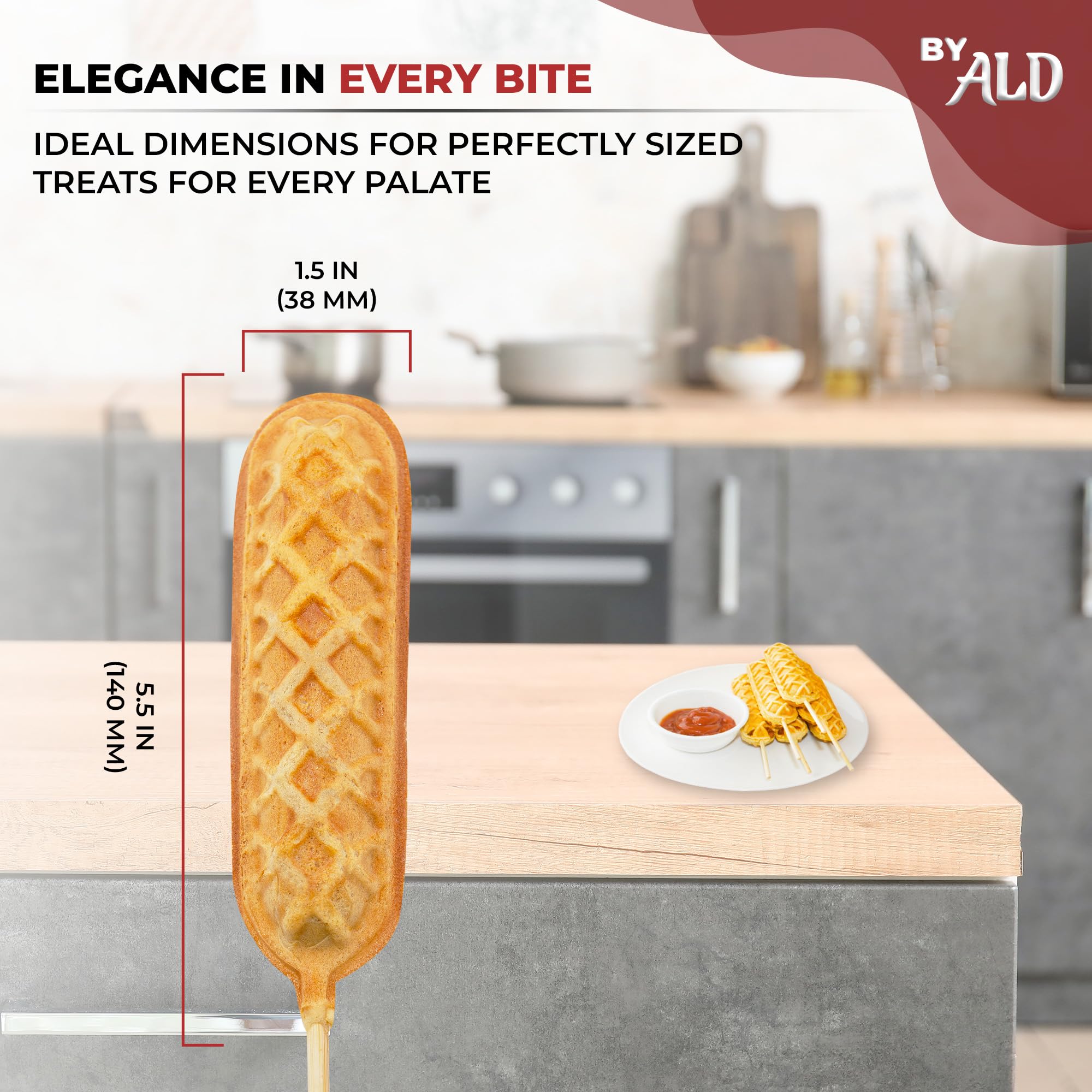 ALDKitchen Commercial Waffle Dog Maker - Stainless Steel Corn Dog Machine with Red Panel - 110V for 5 Waffles on a Stick - Perfect for Food Trucks, Fairs & Home Breakfast