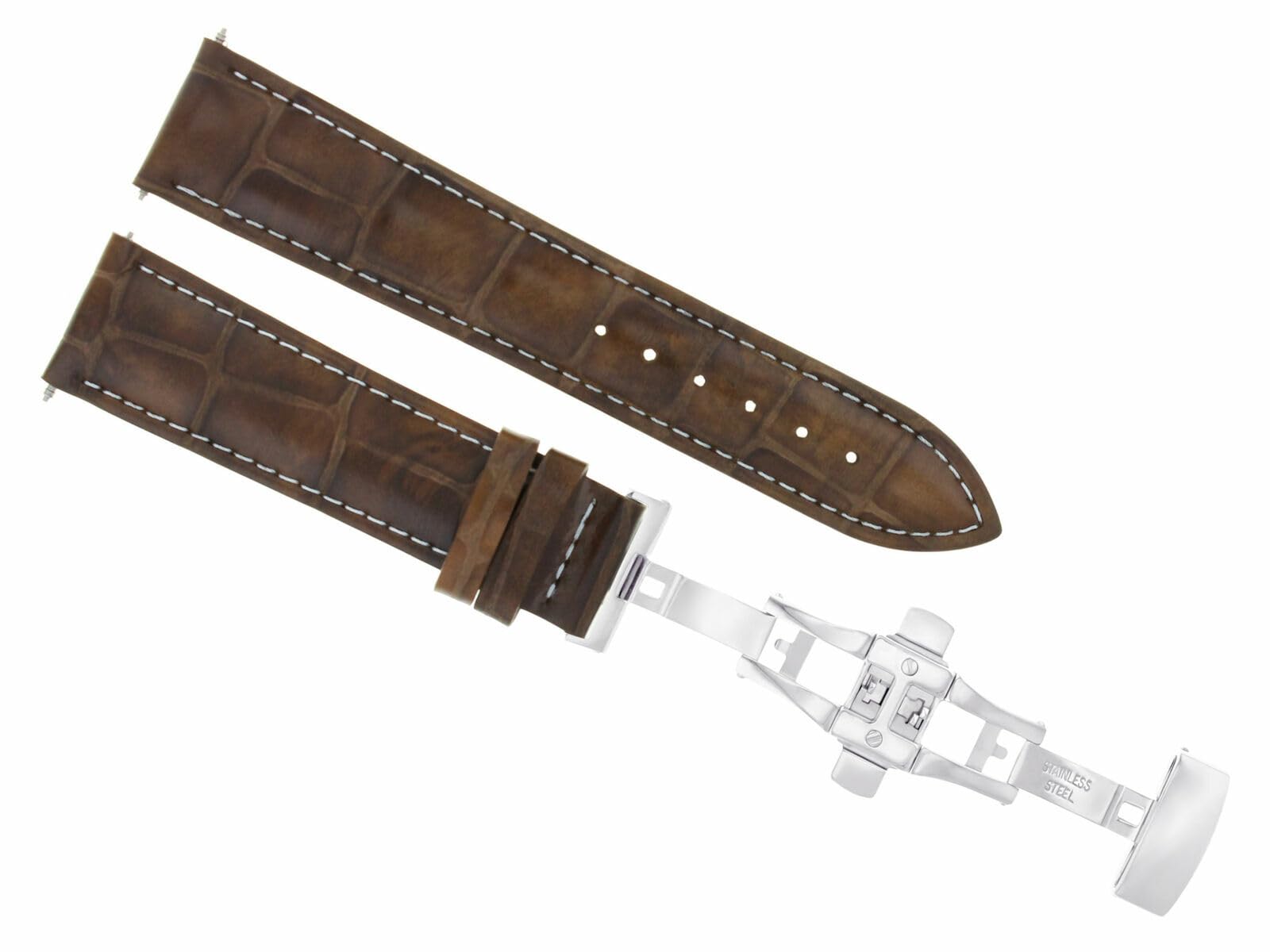 20mm Genuine Leather Watch Band Strap with Deployment Clasp - Compatible with Invicta Watches, Light Brown with White Stitching | Replacement Watch Strap for Men & Women | Perfect for Business, Casual & Formal Occasions