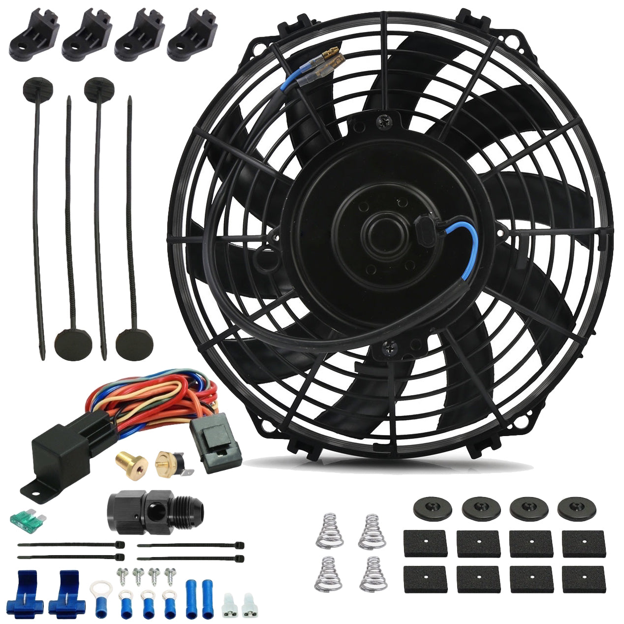 9 Inch Electric Transmission Oil Cooler Fan with Hose End Thermostat Temperature Switch - Perfect for Automotive Cooling Systems & Performance Upgrades