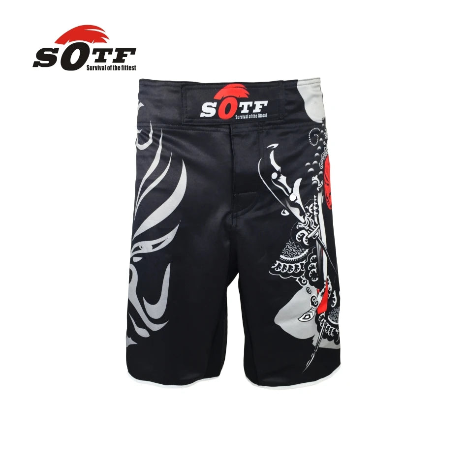 SOTF MMA Shorts for Men - Breathable Boxing & Muay Thai Trunks with Tiger Design - Perfect for MMA Training, Kickboxing, and Combat Sports Workouts