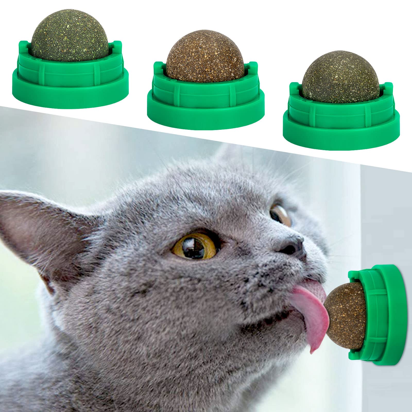 Organic Catnip Ball Toys for Kittens - 3 Pack Edible Cat Chew Toys for Dental Health & Teeth Cleaning - Safe & Healthy Catnip Treats for Indoor Cats - Perfect for Playtime & Stress Relief (Green)