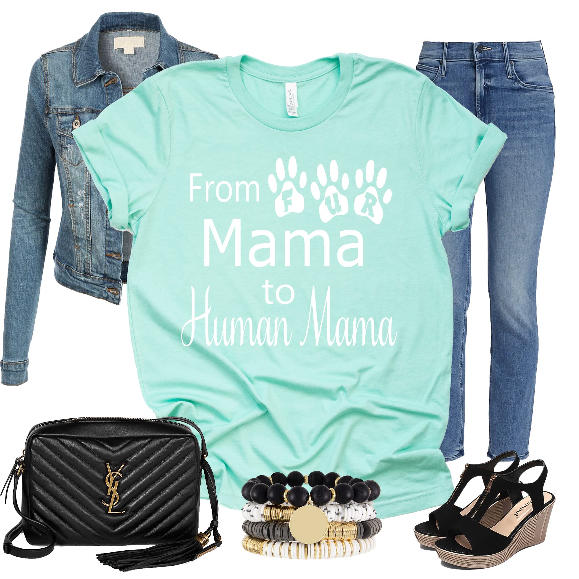 Vintage Retro Pregnancy Announcement Shirt - From Fur Mama to Human Mama - Perfect for Gender Reveal, Baby Shower & Maternity Photoshoot