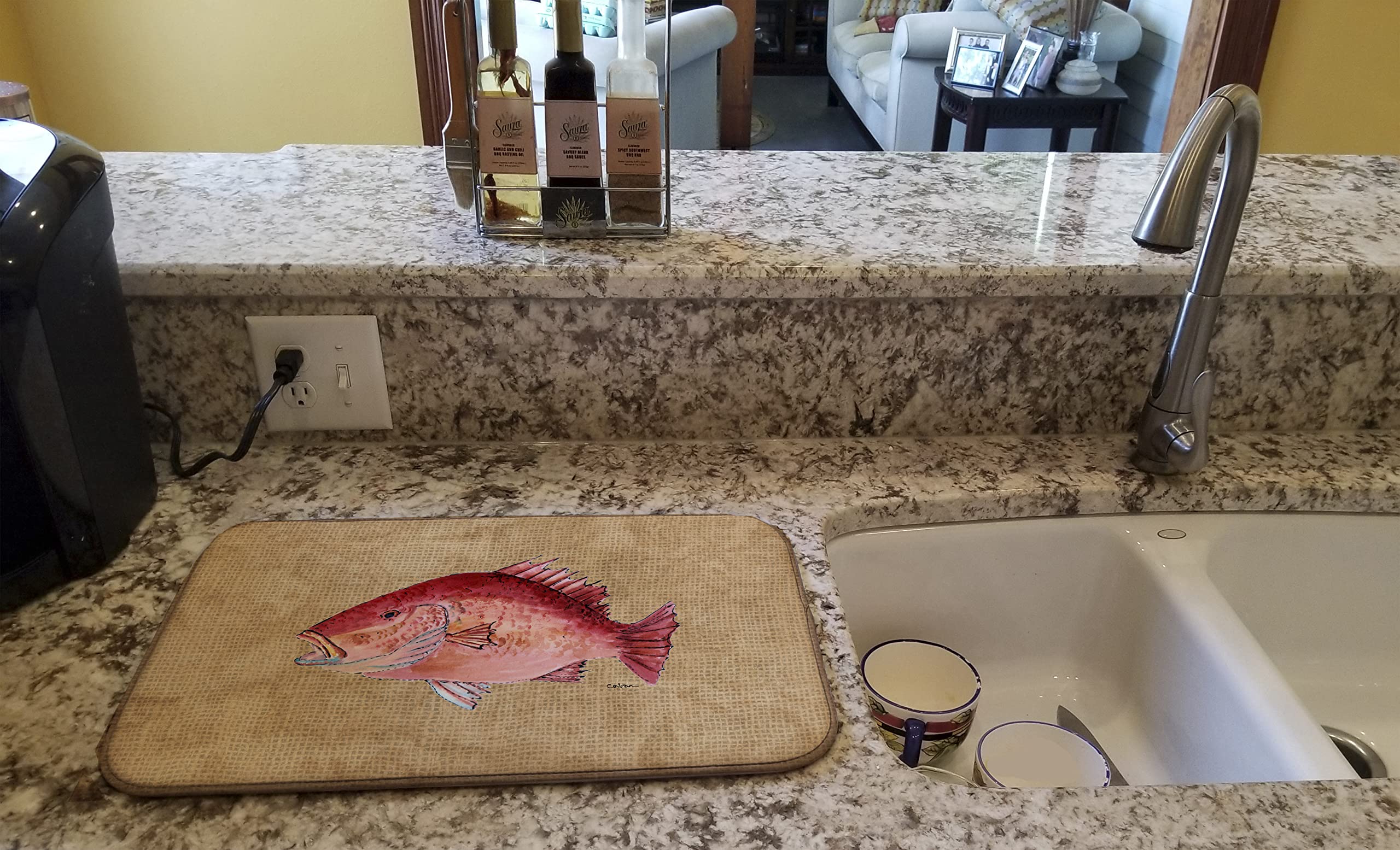 Strawberry Snapper Dish Drying Mat - Absorbent Kitchen Counter Mat (14
