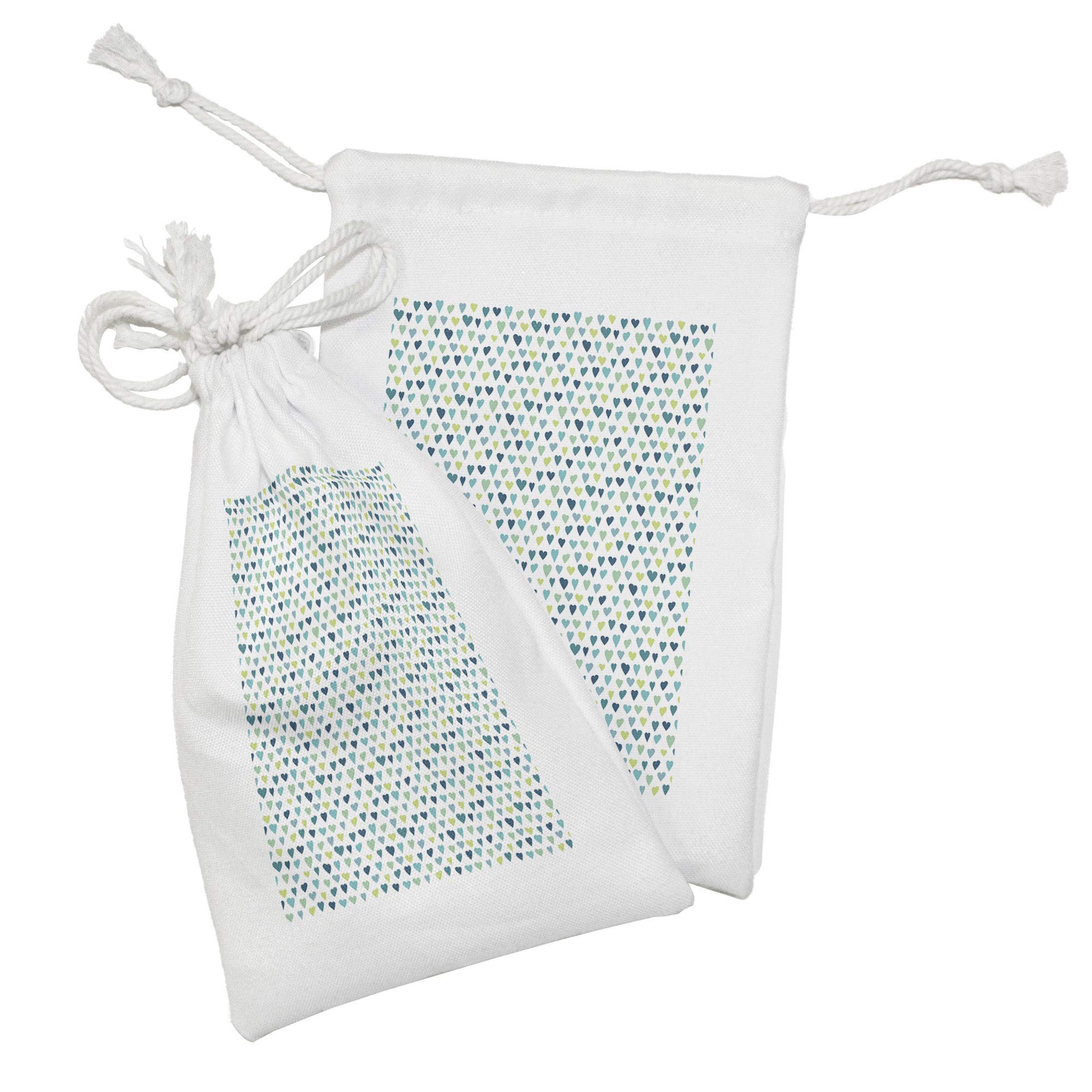 Ambesonne Heart Fabric Pouch Set of 2 - Romantic Multicolored Doodle Design Drawstring Bags (9