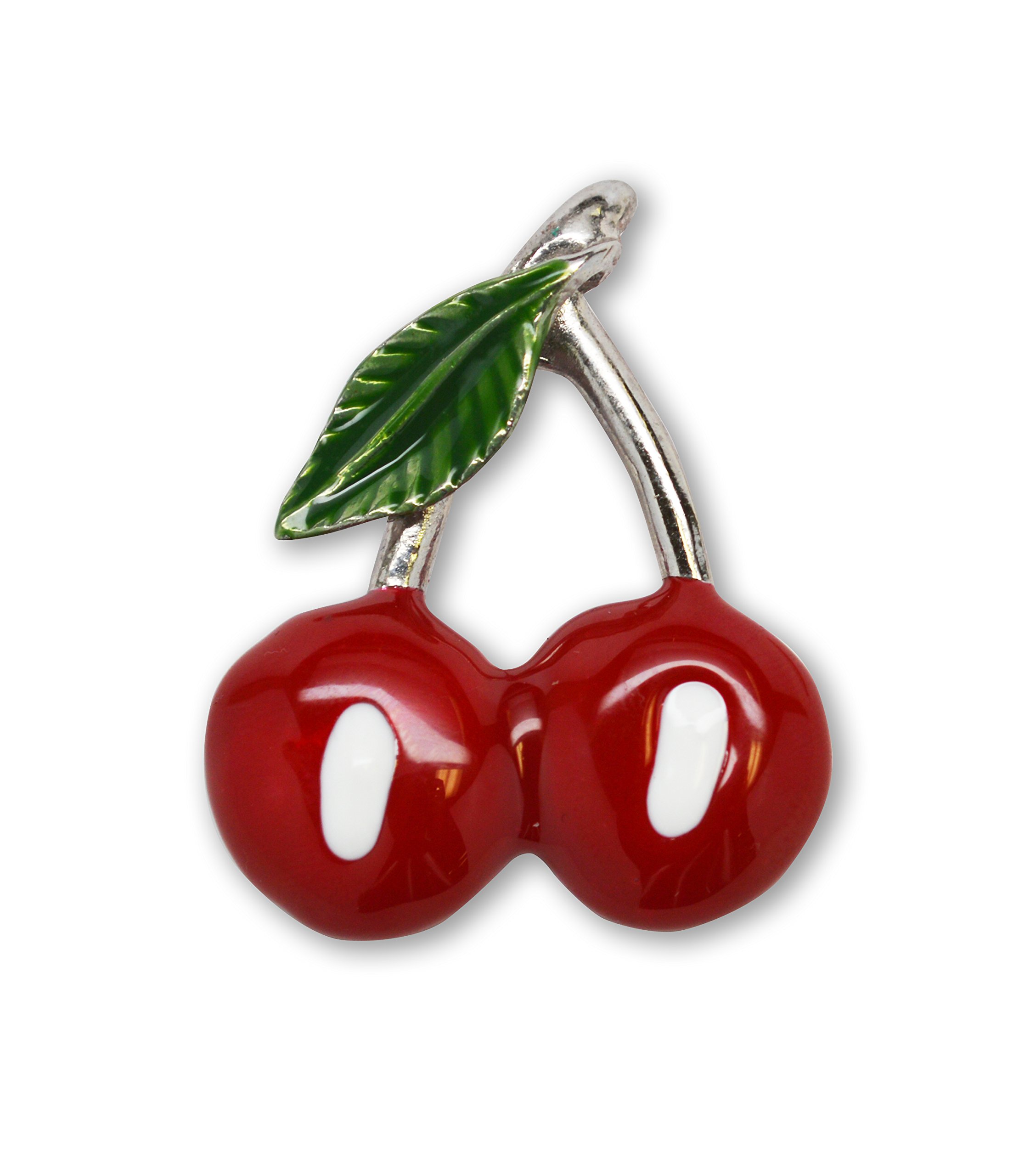 Vintage Cherry Lapel Pin - Classic Pewter with Red & Green Enamel - Perfect for Jackets, Hats, Bags & Denim Outfits