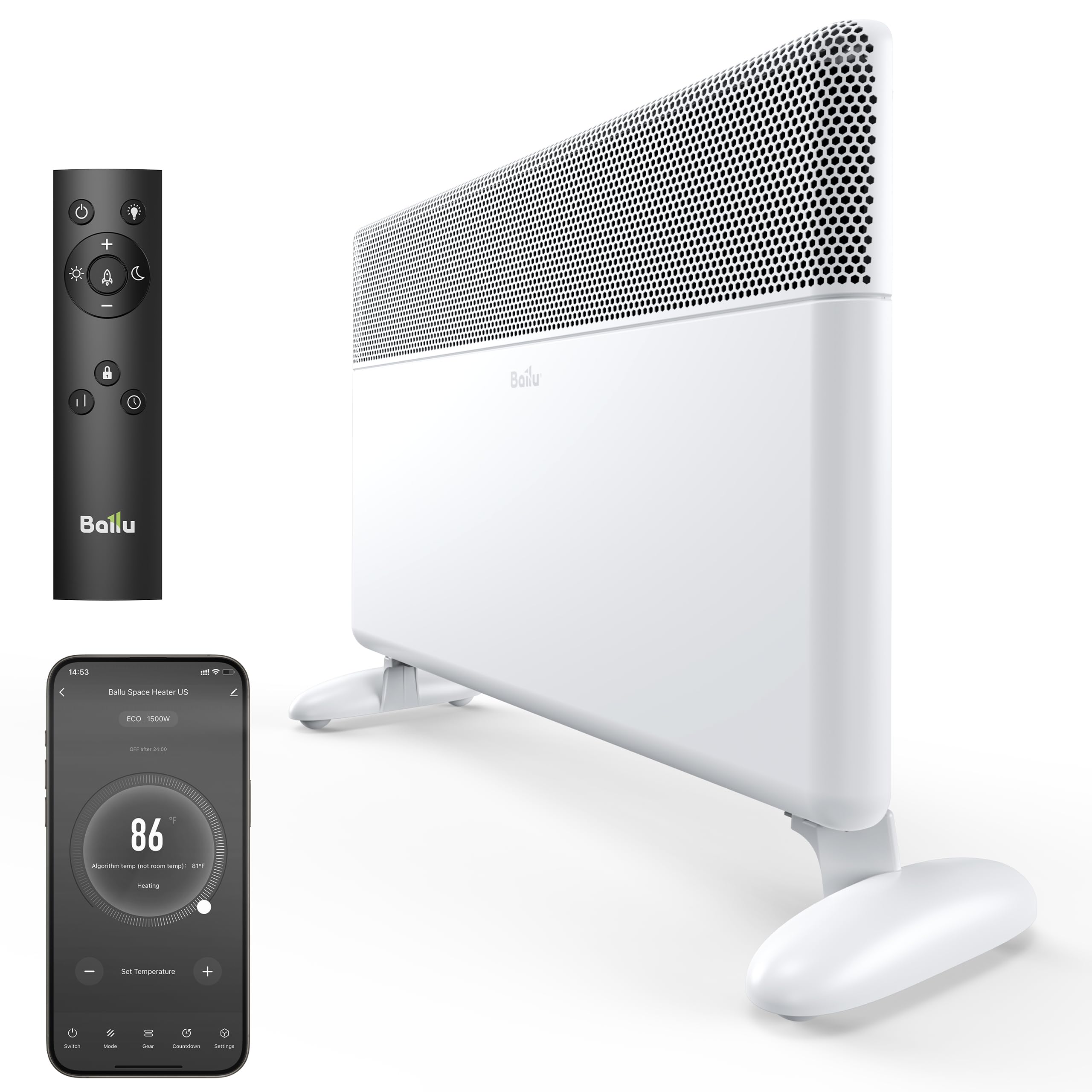 Ballu 1500W Convection Panel Space Heater with WiFi App & Alexa - Programmable Thermostat, Remote Control, Wall Mountable - Whole Room Heating for Large Indoor Spaces - Perfect for Home, Office & Bedroom Use