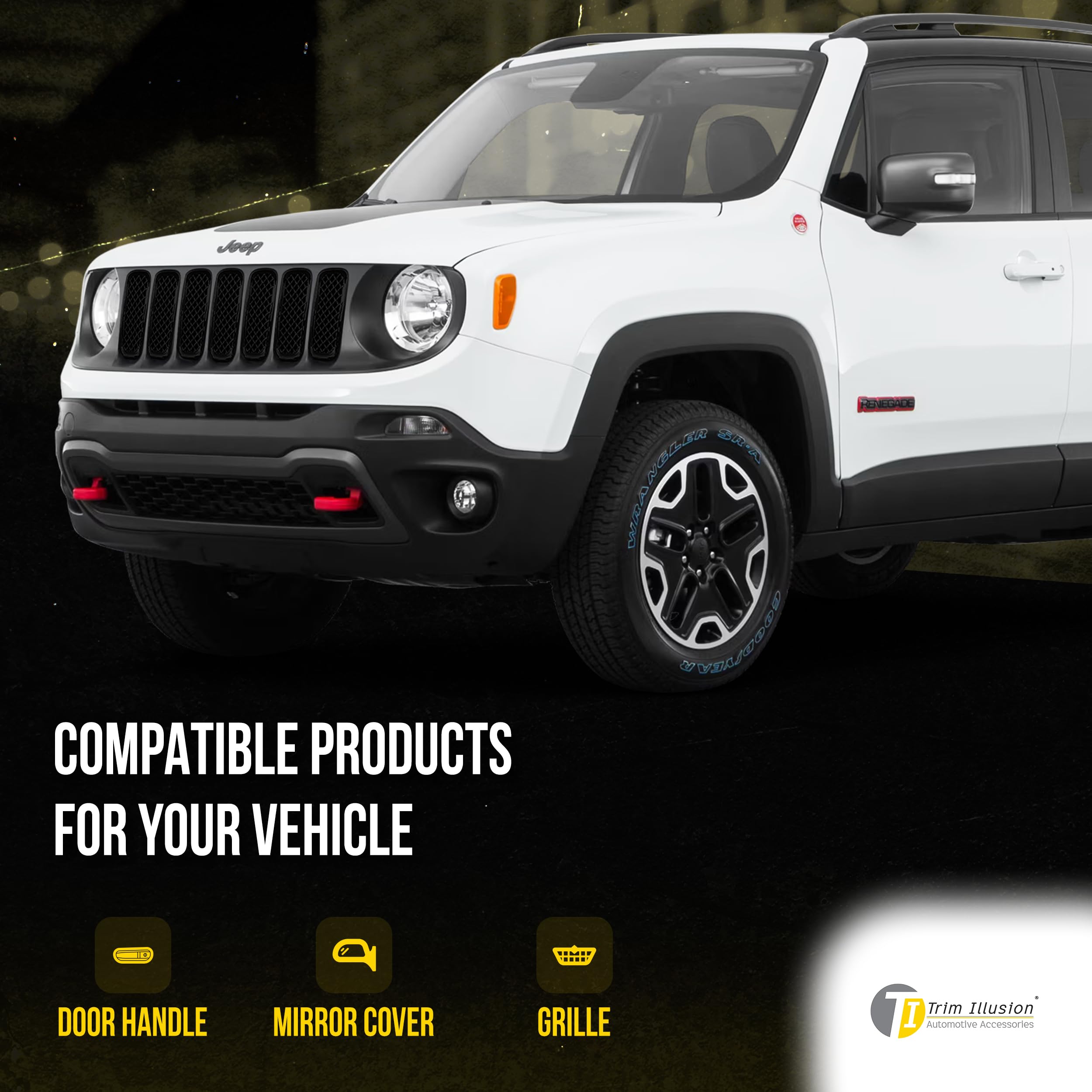 Black Chrome Delete Front Grille Overlay for 2015-2019 Jeep Renegade Sport/Limited/Latitude - Easy No-Tool Installation with Secure Adhesive Tape | US Patented | Upgrade Your Jeep's Style for Off-Road & Urban Driving