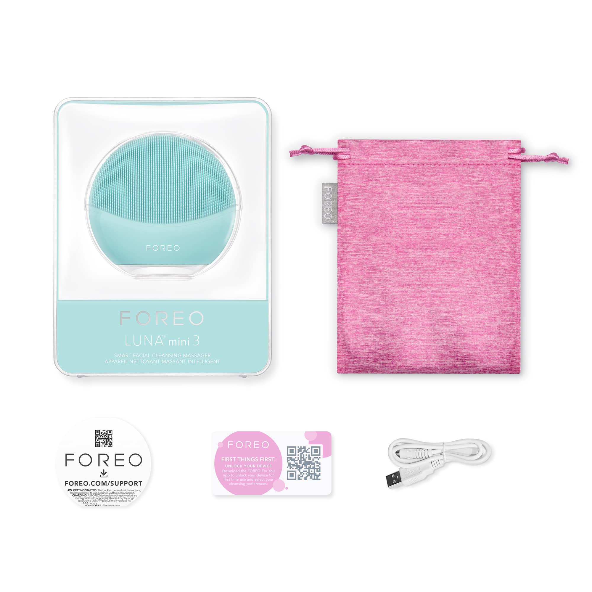 Foreo Luna Mini 3 Facial Cleansing Brush - Electric Face Massager & Cleanser with Ultra-Hygienic Silicone Bristles - App-Connected Skin Care Device - Travel-Friendly Mint Green - Perfect for Daily Cleansing Routine & On-The-Go Skincare