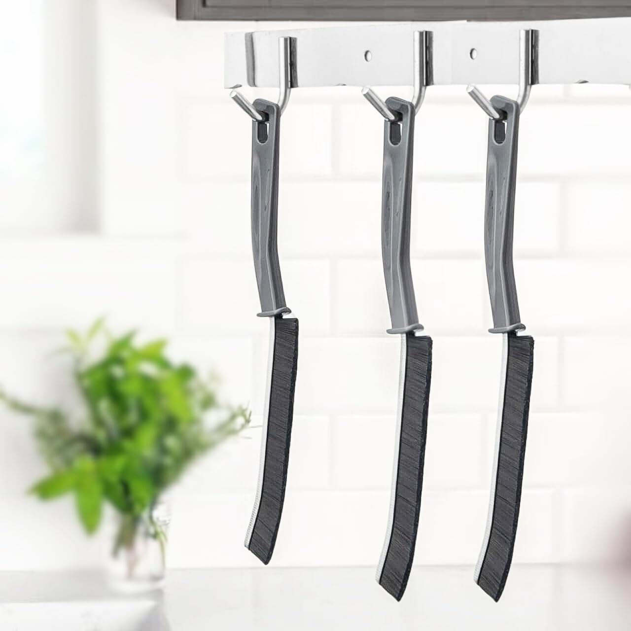 3-Pack Heavy Duty Crevice Cleaning Brushes - Multi-Purpose Gap & Tight Space Cleaner with Hard Bristles for Bathroom, Kitchen, Car Detailing - Small Cleaning Brushes for Grout, Window Tracks, Appliances