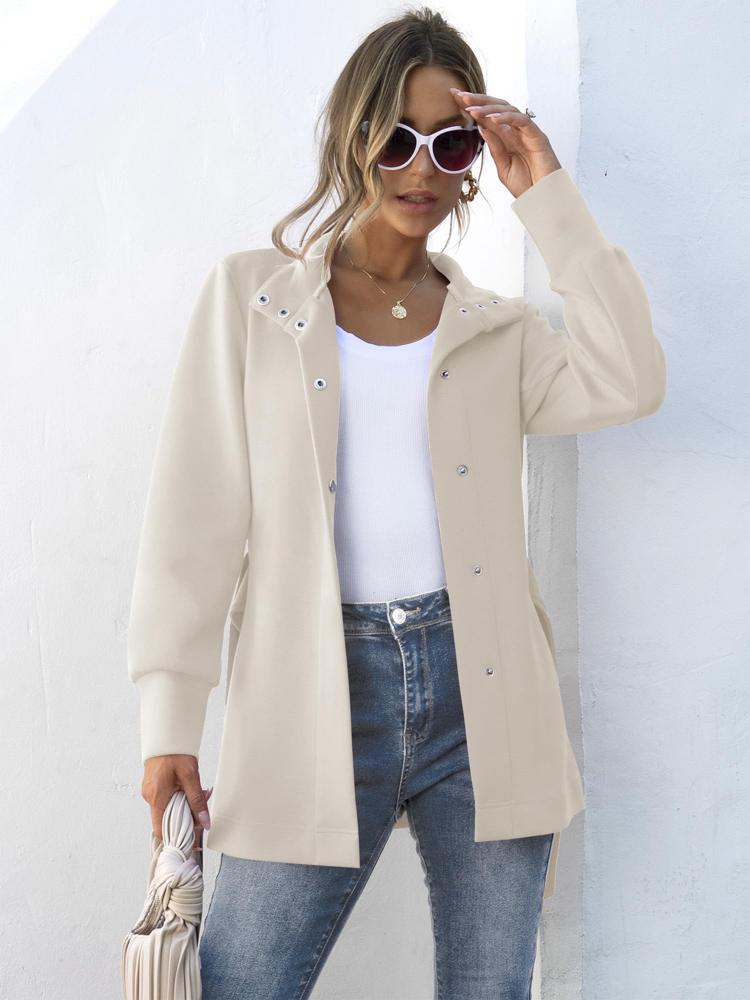 ANRABESS Women's Belted Trench Coat - Long Sleeve Wrap Jacket with Pockets, Button Up Dressy Outerwear for Spring 2025 | Perfect for Office Wear, Date Nights & Casual Outings
