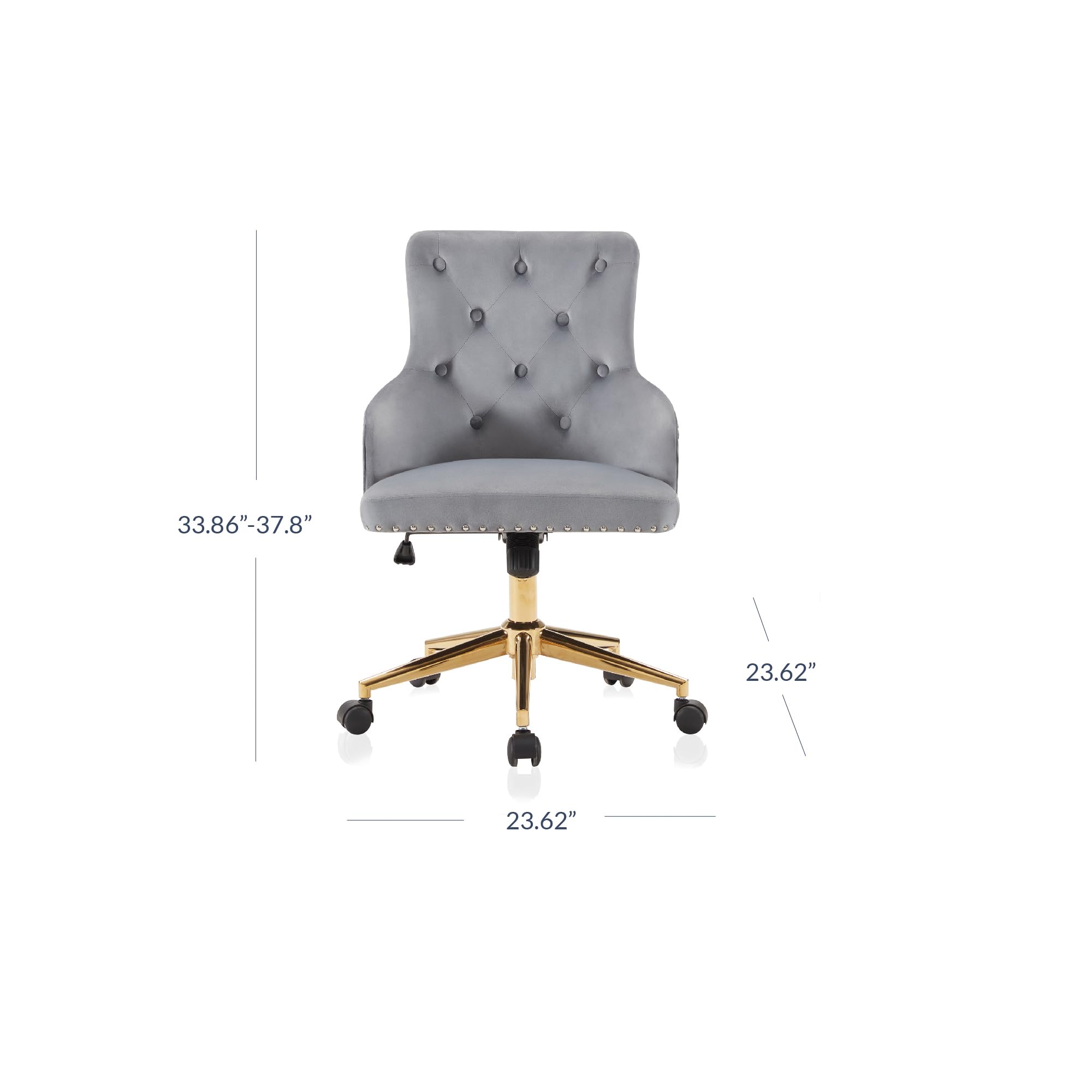 BELLEZE Modern Velvet Desk Chair - Adjustable Height Swivel Office Chair with Wheels, Tufted Upholstered Seat & Slim Arms for Home Office, Bedroom Vanity or Gaming Setup (Gray) - Ergonomic Computer Chair for Work & Study