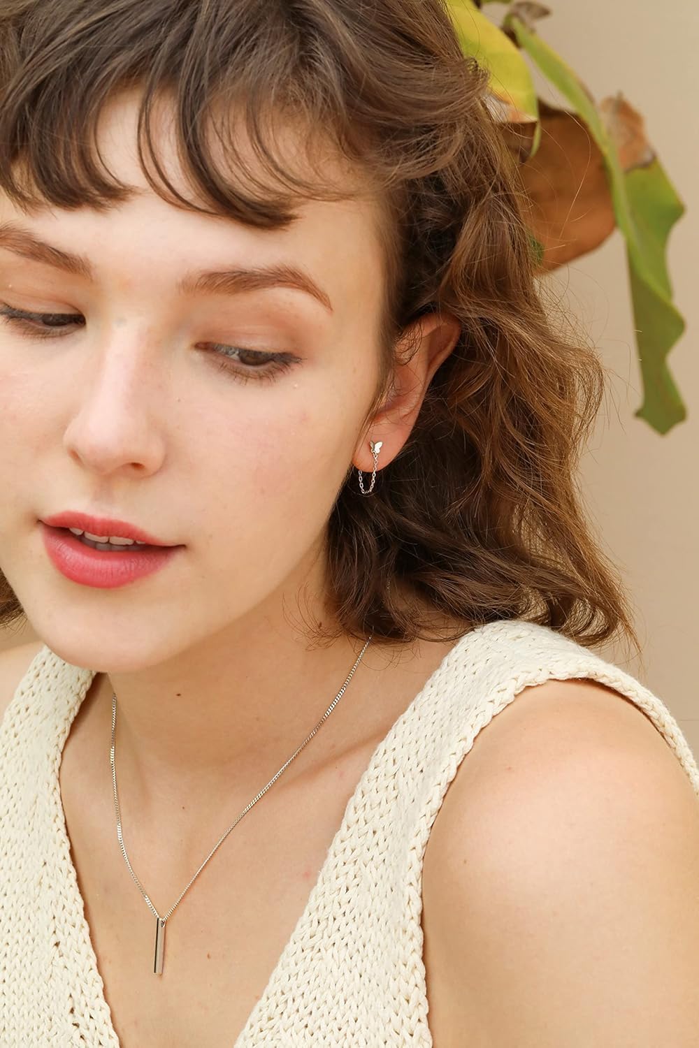 Elegant S.Leaf Butterfly Chain Threader Earrings for Women - Sterling Silver & Gold Dainty Stud Earrings - Perfect for Parties, Weddings & Everyday Wear