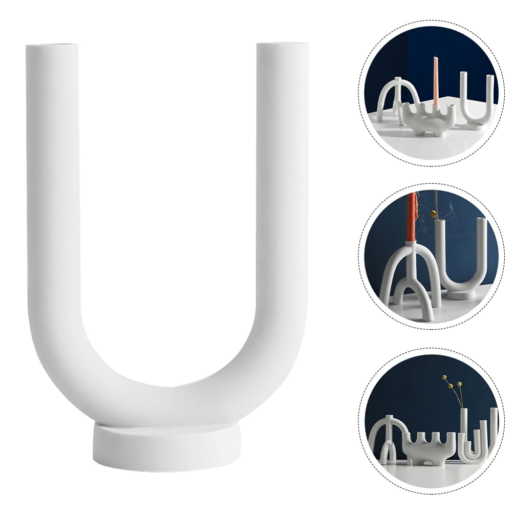 VOSAREA Ceramic U-Shaped Candlestick Holder - Modern Taper Candle Holder & Flower Vase - Elegant Table Centerpiece for Wedding, Birthday Party, Home Decor (Perfect for Dining Table, Mantel, and Event Decorations)