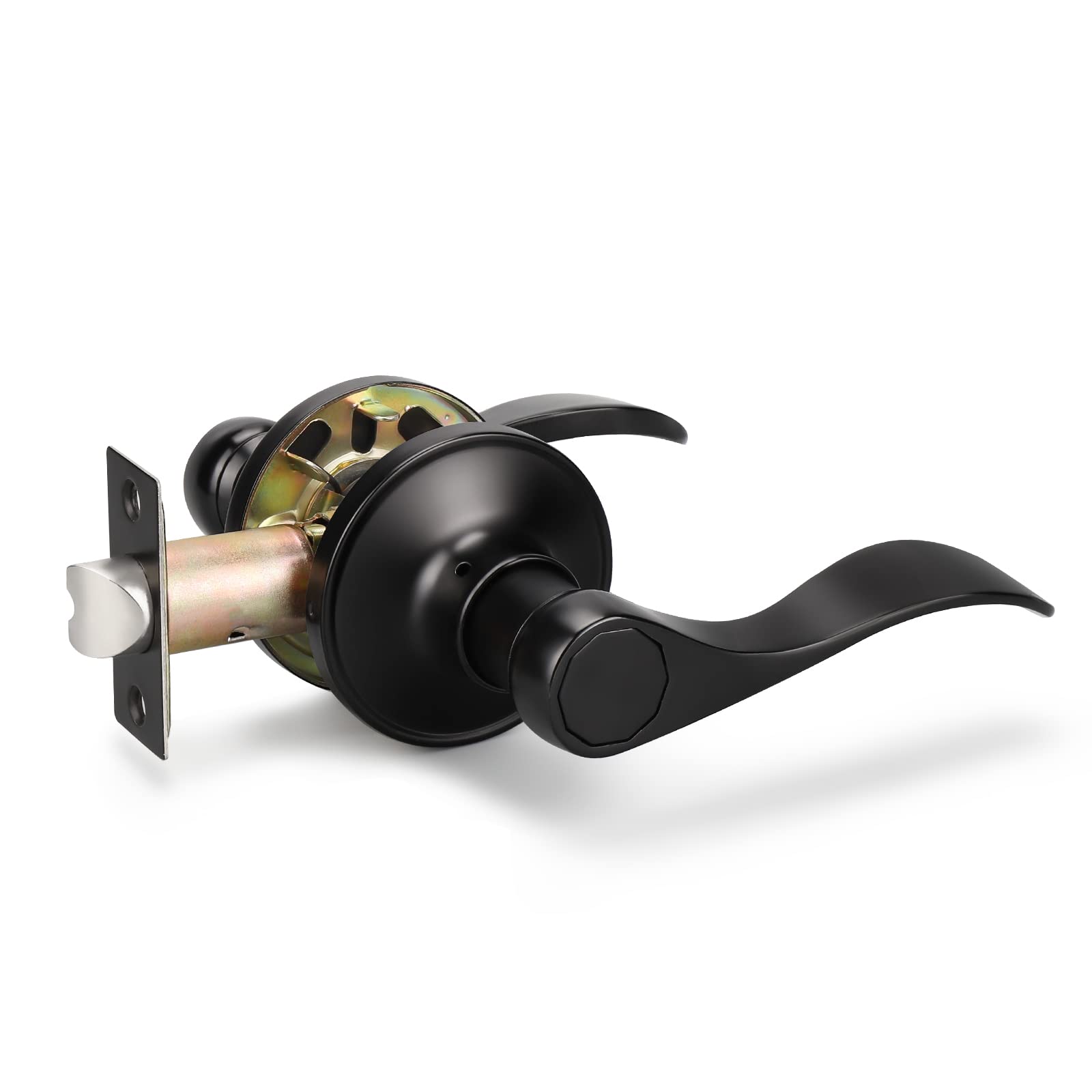 KNOBWELL Modern Wave Style Door Lever Handles - Matte Black Closet & Hall Door Handles, Non-Locking Interior Door Handle Set for Bedroom, Bathroom & Office Doors