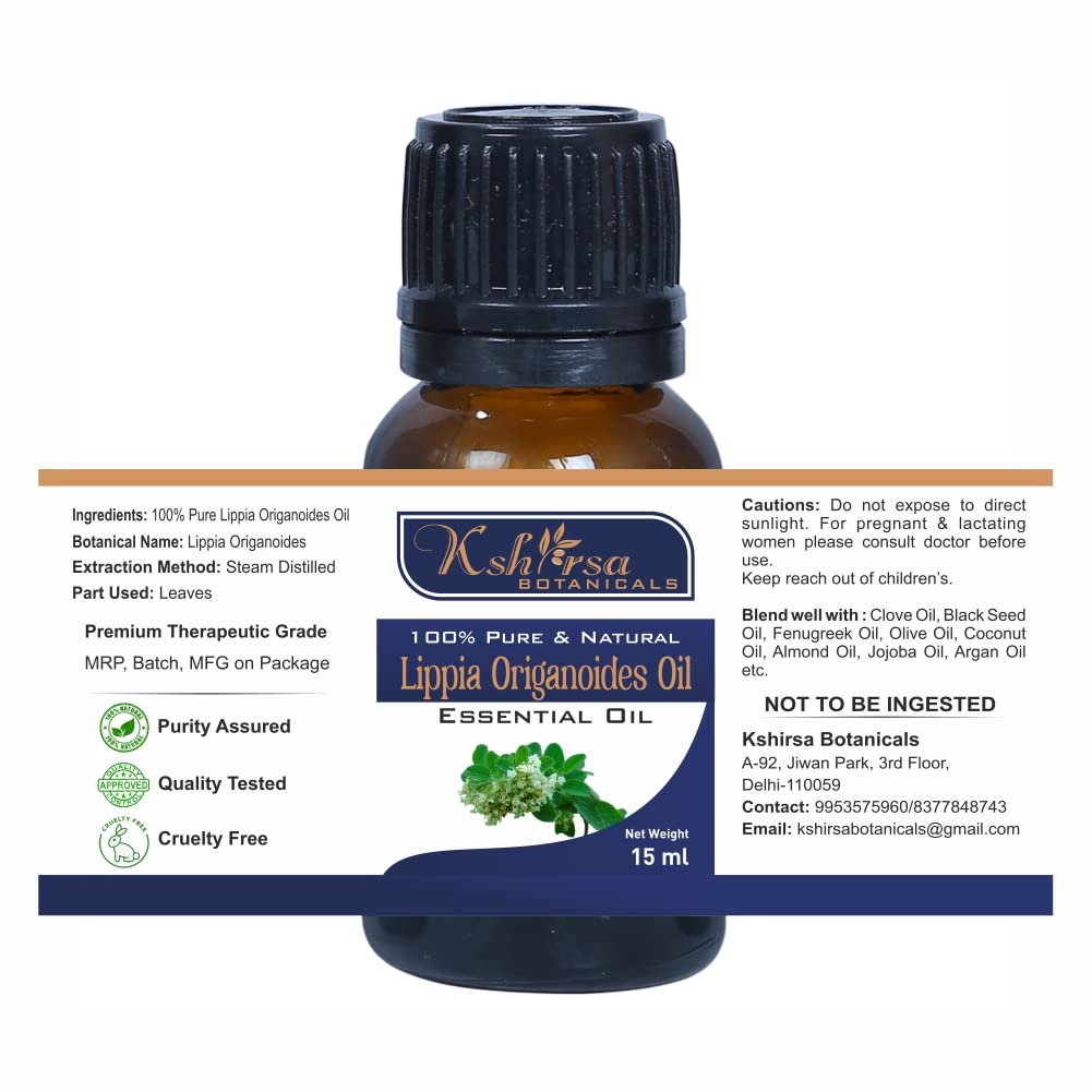 Organic Lippia Origanoides Essential Oil - 100% Pure Natural Oil for Skin Care, Hair Growth & Aromatherapy (15ml) | Face Moisturizer, Scalp Treatment & Diffuser Blends
