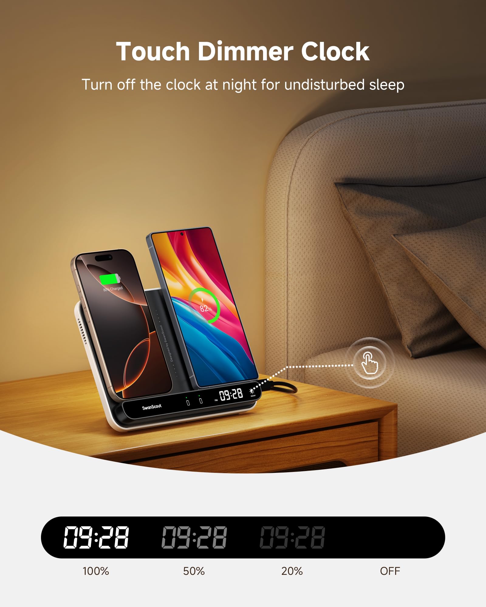 SwanScout 504 Foldable Dual Wireless Charger Stand - Fast Wireless Charging Station for iPhone 16/15/14, Samsung S25/S24/S23, Pixel 9/8/7, AirPods & Galaxy Buds (Includes Adapter) | Perfect for Home, Office & Travel Charging
