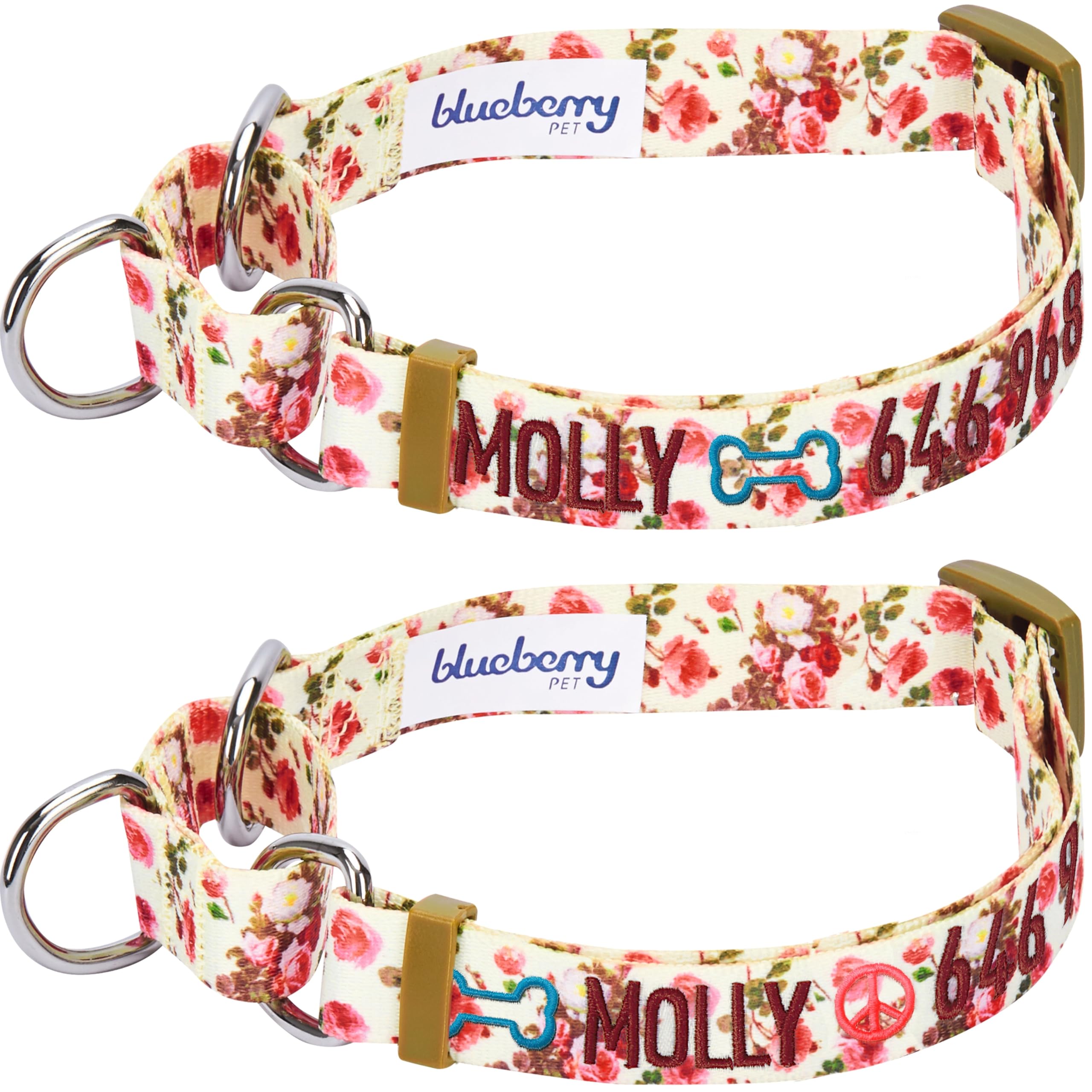Personalized Martingale Safety Training Dog Collar for Large Dogs - Adjustable Blueberry Pet Collar with Custom Embroidered Pet Name & Phone Number | Ivory Large Size | Perfect for Training, Walks & Outdoor Adventures