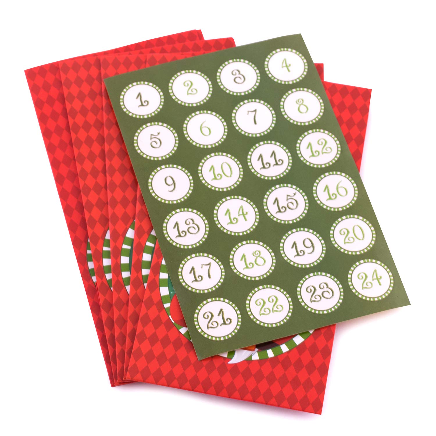 24-Piece Santa Claus Advent Calendar Gift Bags Set with Number Stickers - Fillable Christmas Countdown Bags for Holiday Party Favors, Classroom Rewards & Festive Gift Giving