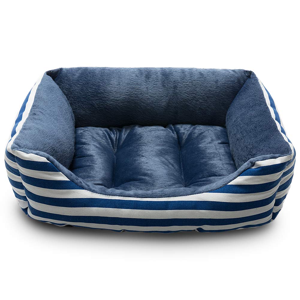 Hollypet Canvas Fabric Plush Small Dog & Cat Bed - Self-Warming Pet Bed for Puppies & Kittens, Soft Blue - Perfect for Indoor Use, Crate Training & Cozy Napping